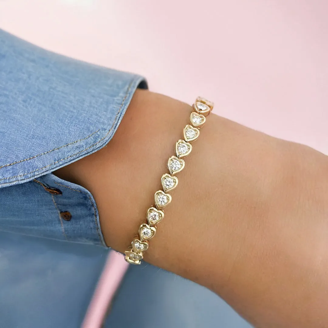 10K Bezel Heart Tennis Bracelet