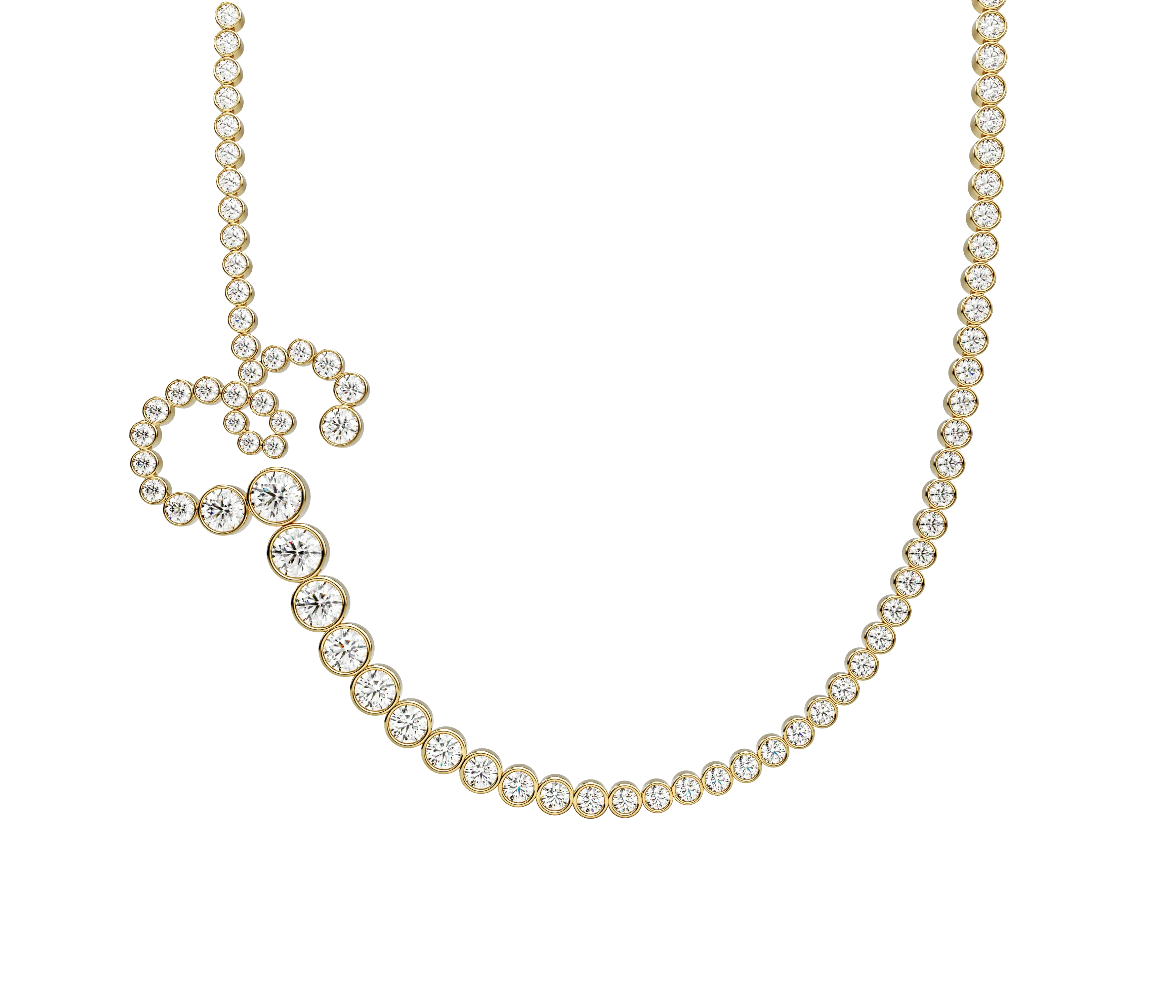 10K Bezel Initial Tennis Necklace