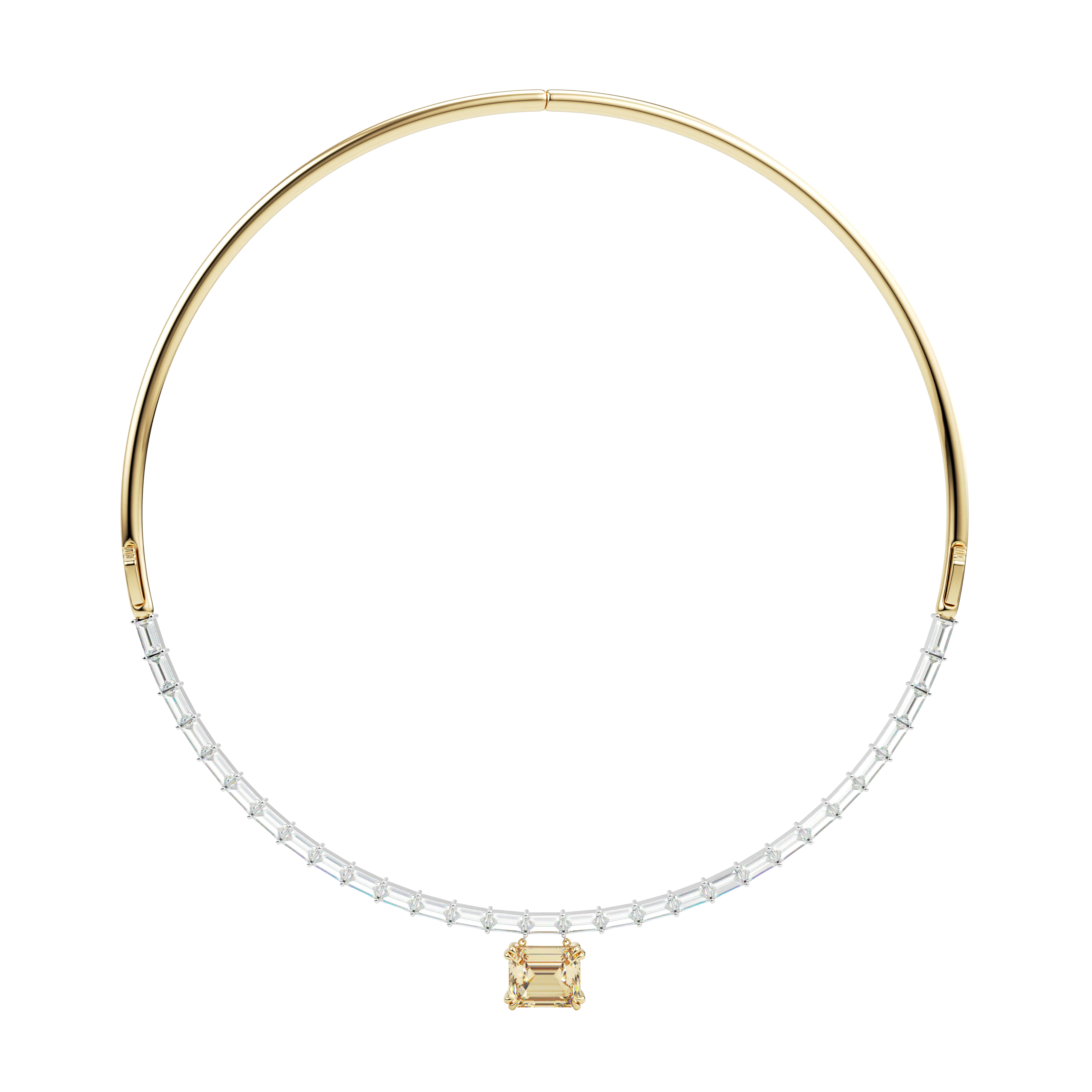 14K Half Torque and Baguette with Radiant Stone Necklace