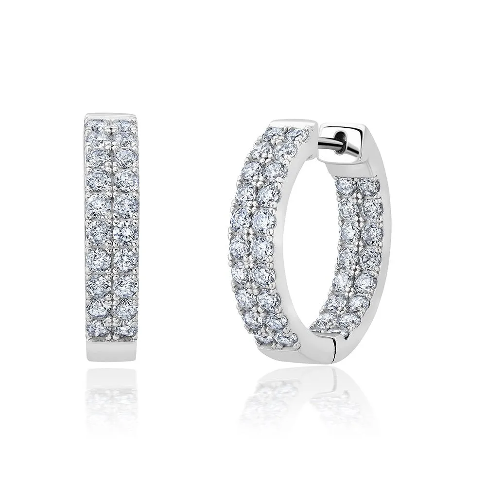 2 Row Inside Out Brilliant Round Hoop Earrings