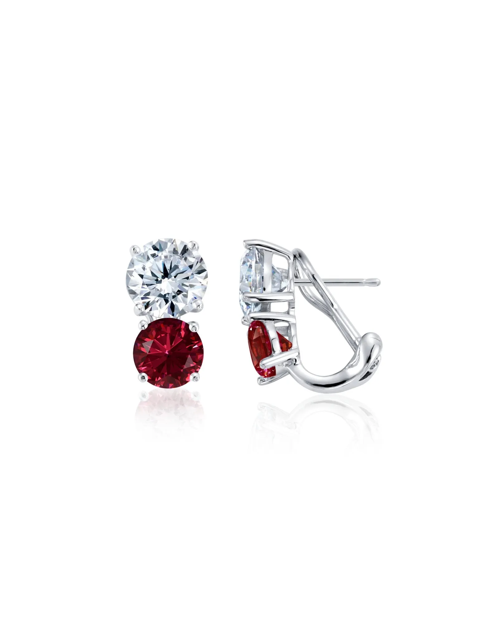 2 Stone Posted Earrings Ruby Color Stone Finished In Pure Platinum
