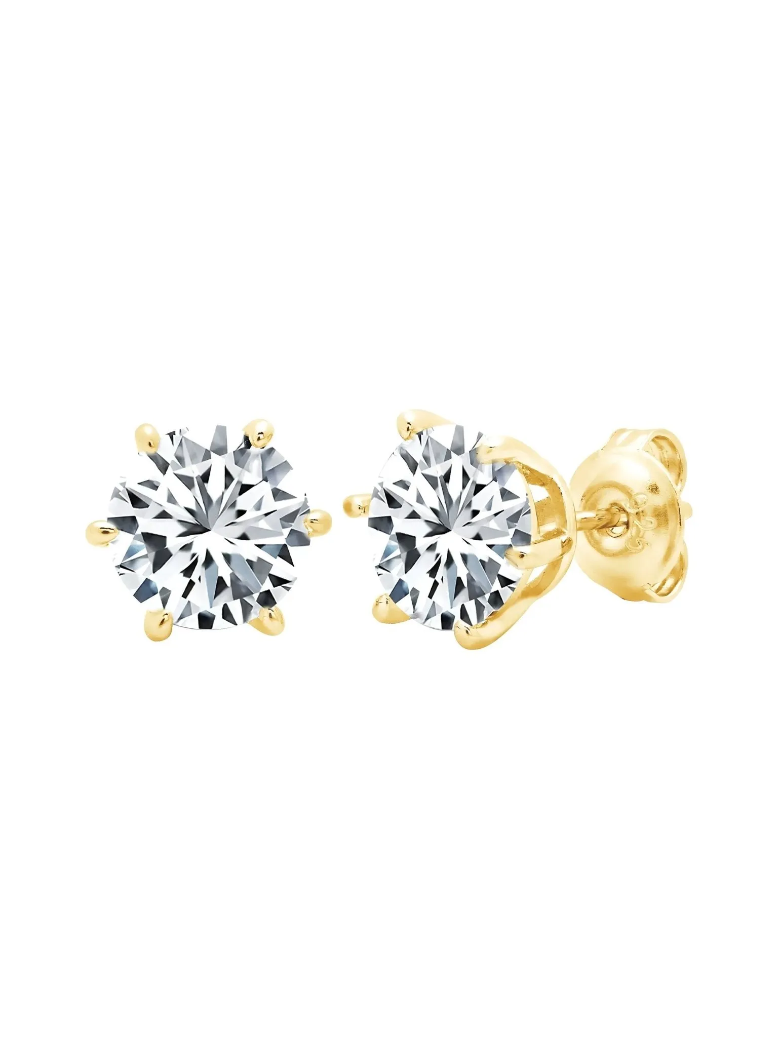 2ct 6 Prong Brilliant Stud Earrings in Gold