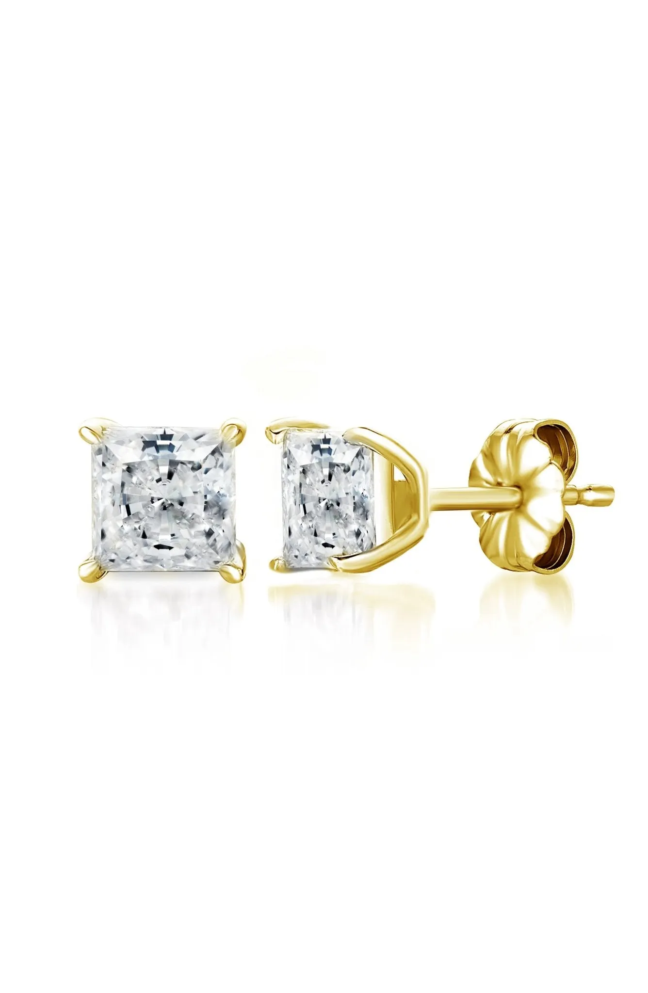 2ct Solitaire Princess Stud Earrings Finished in Gold