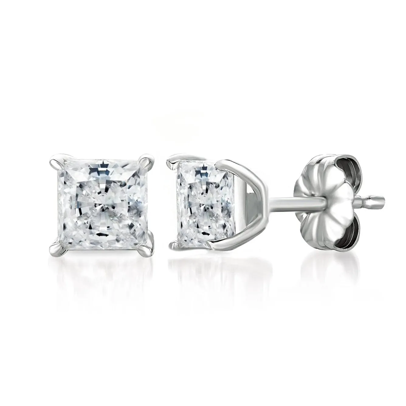 2ct Solitaire Princess Stud Earrings Finished in Platinum