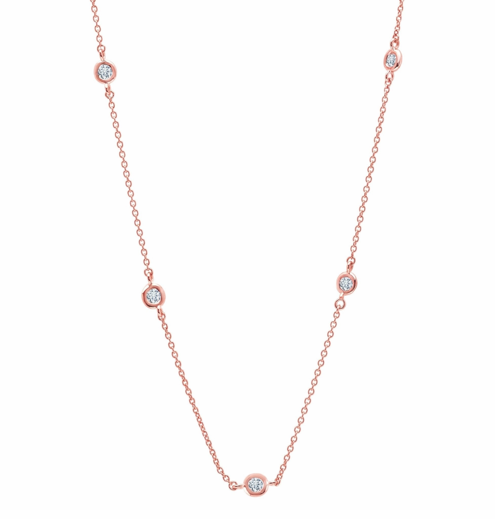 2mm 16" Bezel Station Necklace Finished in Rose Gold