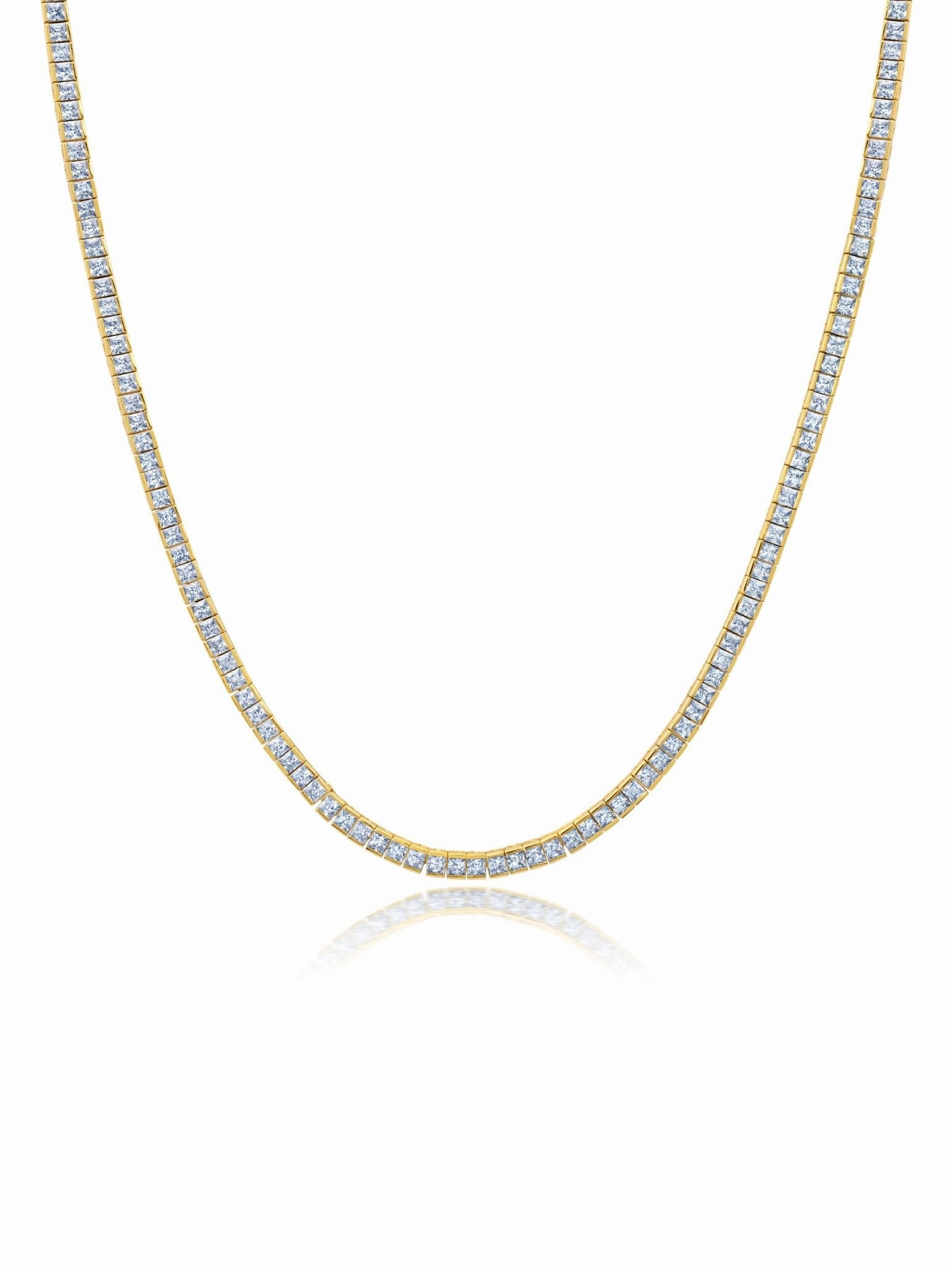 2mm Princess Cut Tennis Necklace Finished in Gold