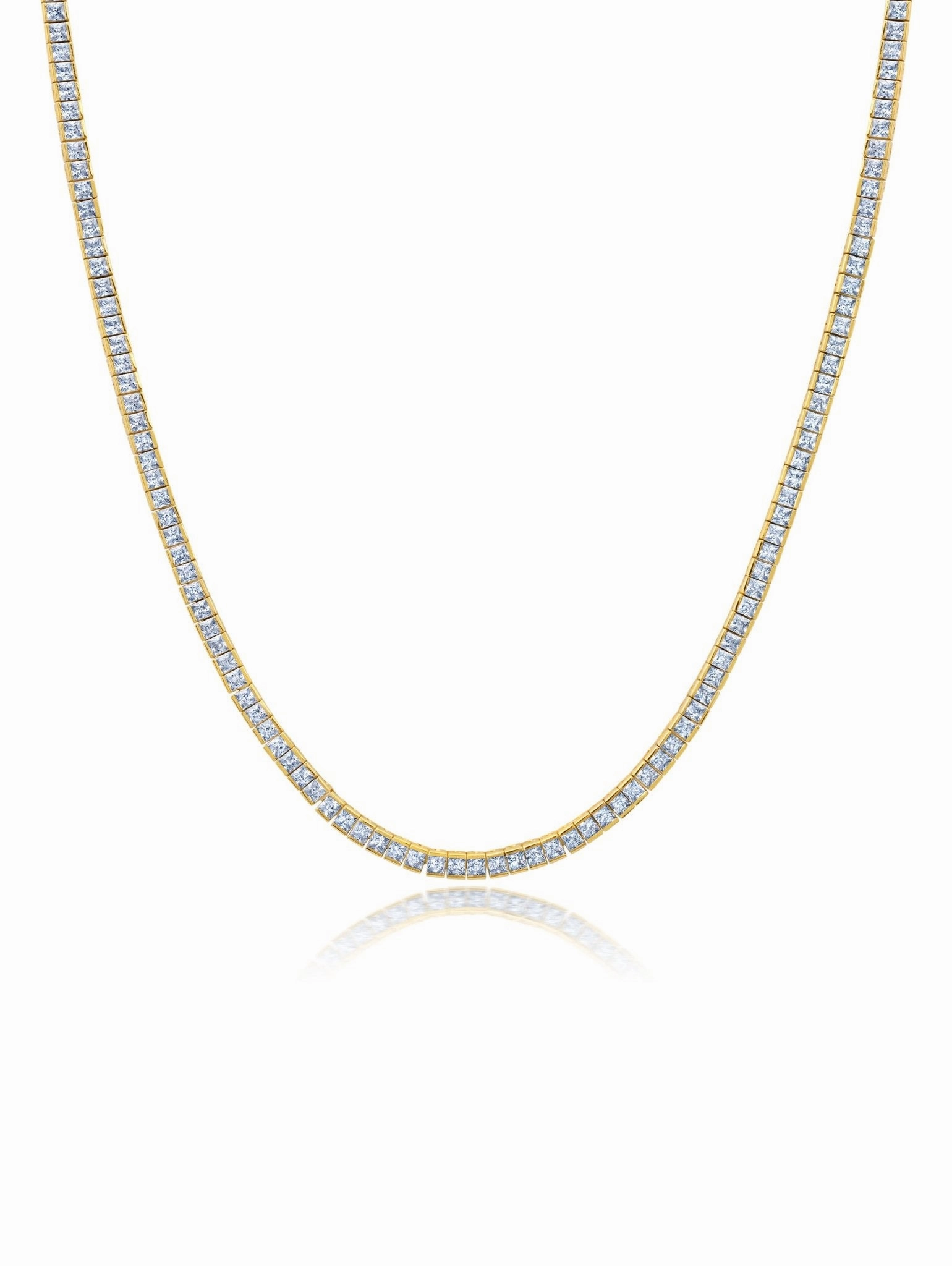 2mm Princess Cut Tennis Necklace Finished in Gold