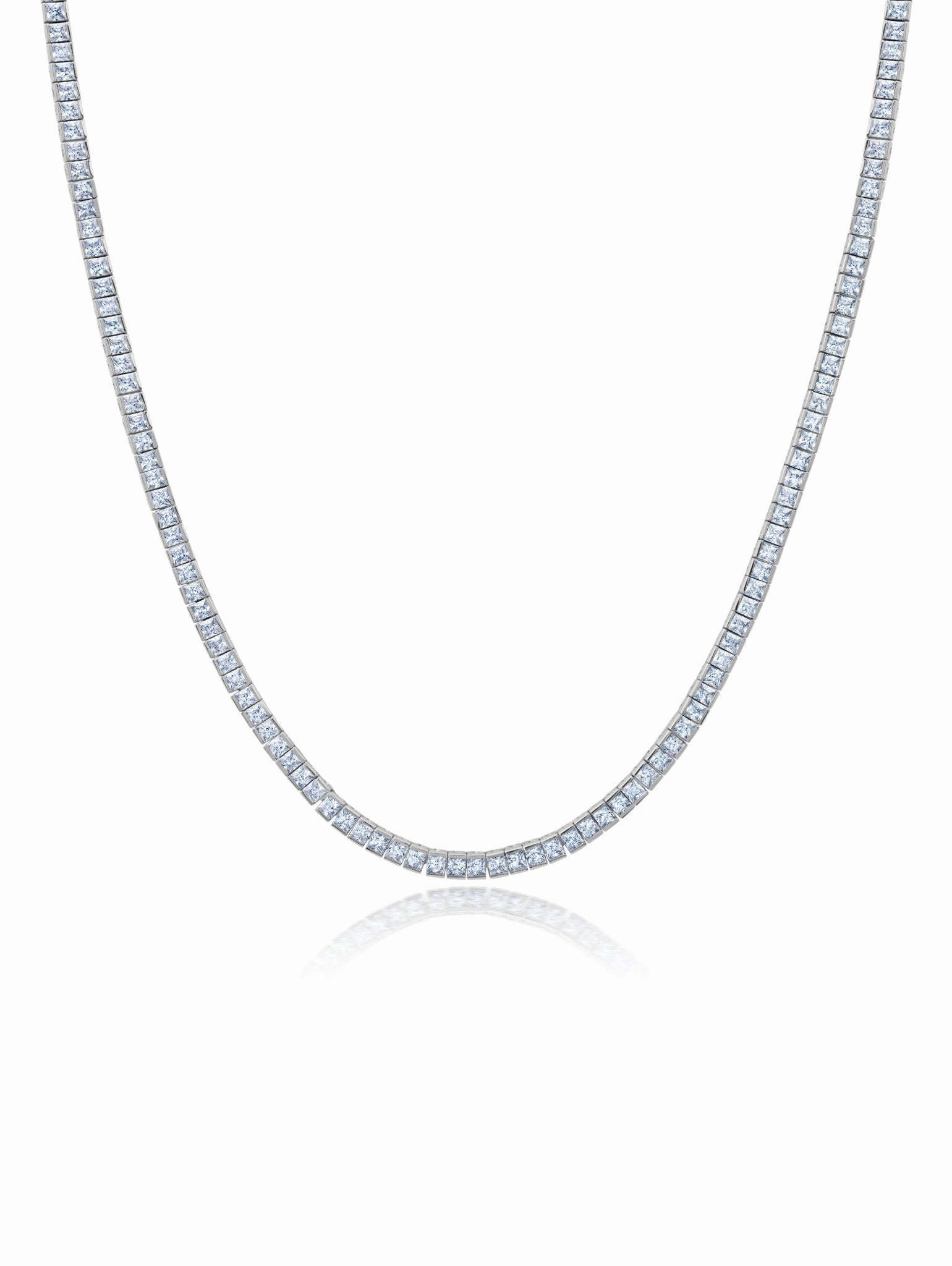 2mm Princess Cut Tennis Necklace Finished in Platinum
