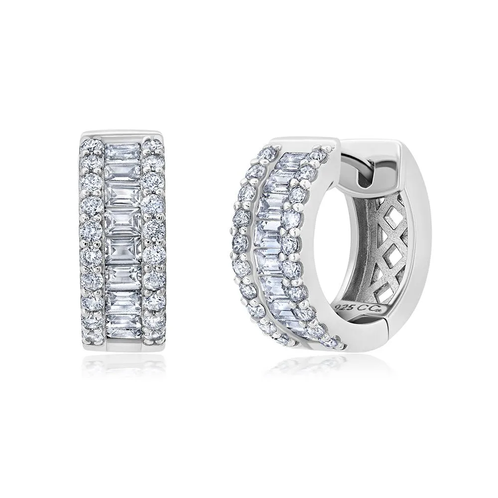 3 Row Baguette & Round Huggie Hoops
