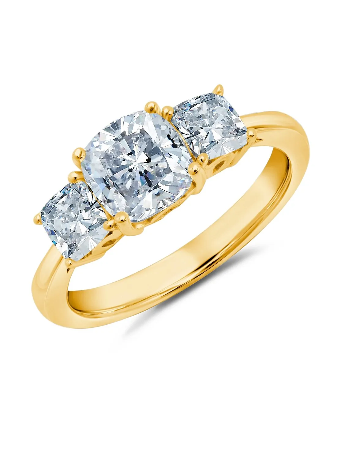 3 Stone Cushion Cut Ring Finished in Gold