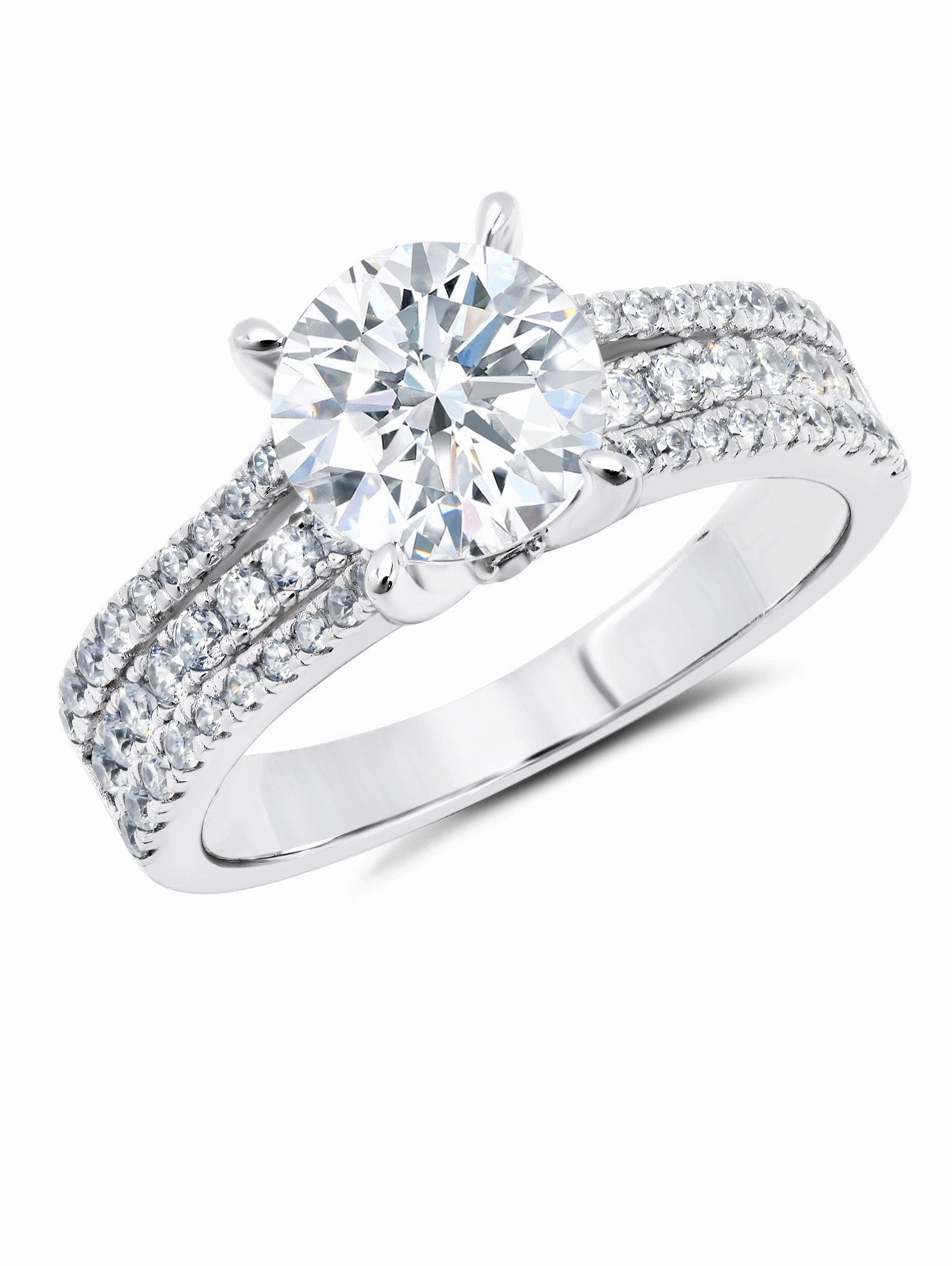 3 Band Solitaire Brilliant Cut Ring Finished in Pure Platinum