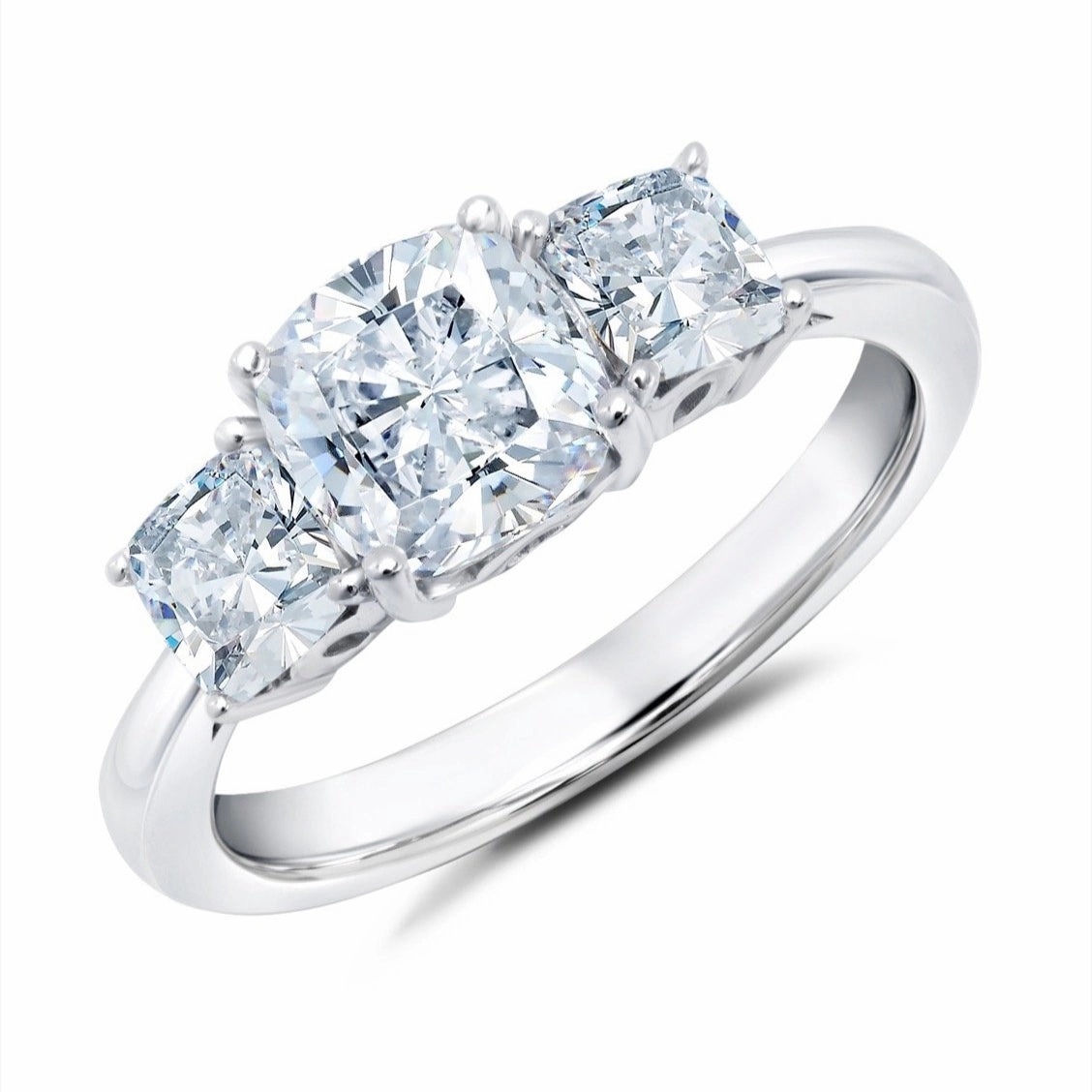 3 Stone Cushion Cut Ring in Platinum