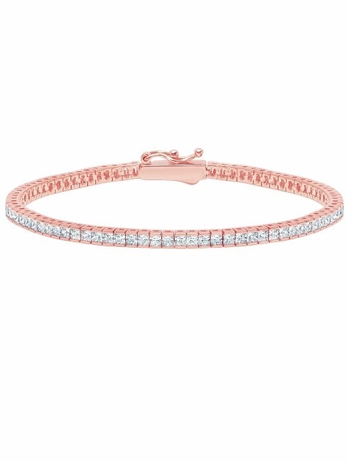 3mm Small Princess Tennis Bracelet in Rose Gold