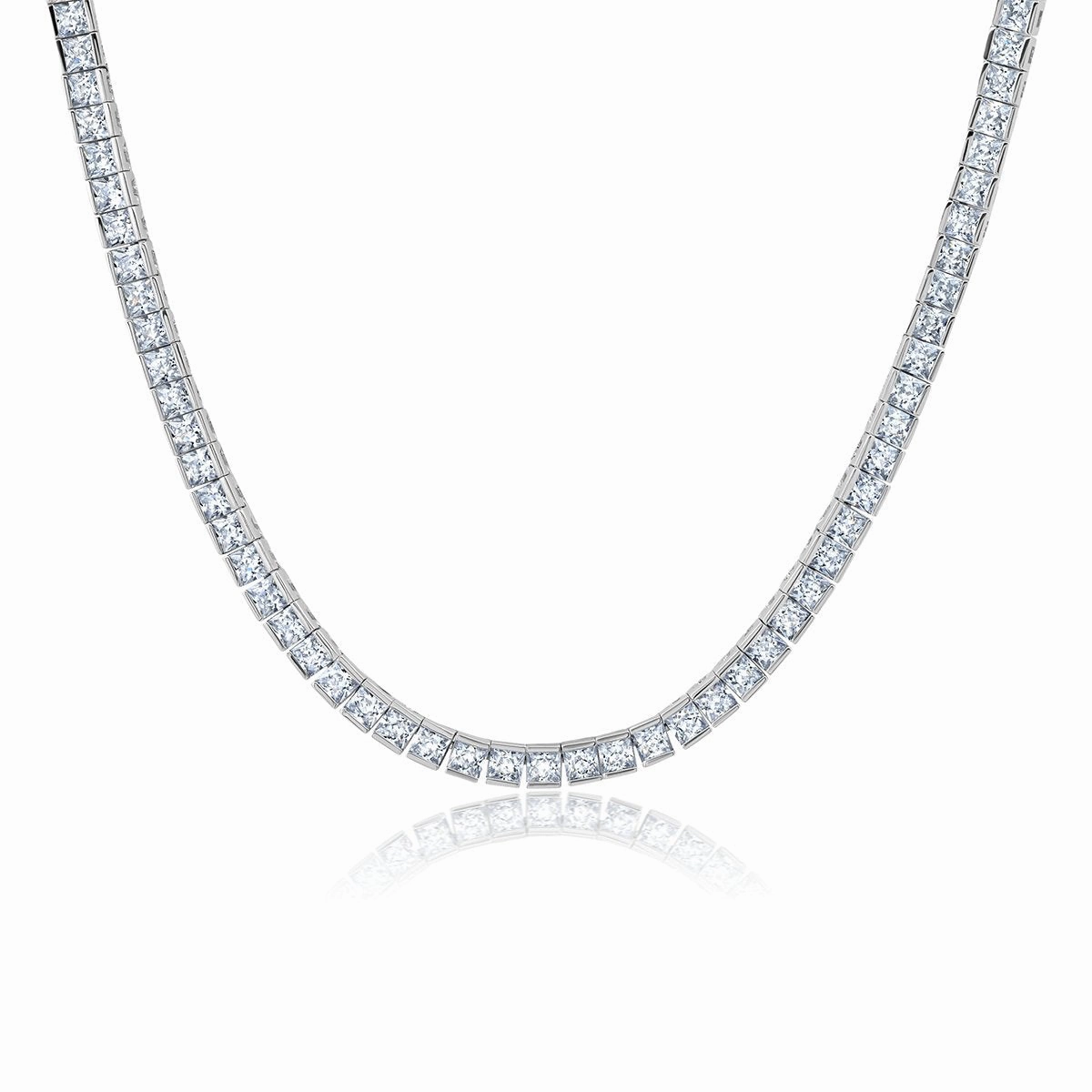 4mm Princess Cut Tennis Necklace Finished in Platinum
