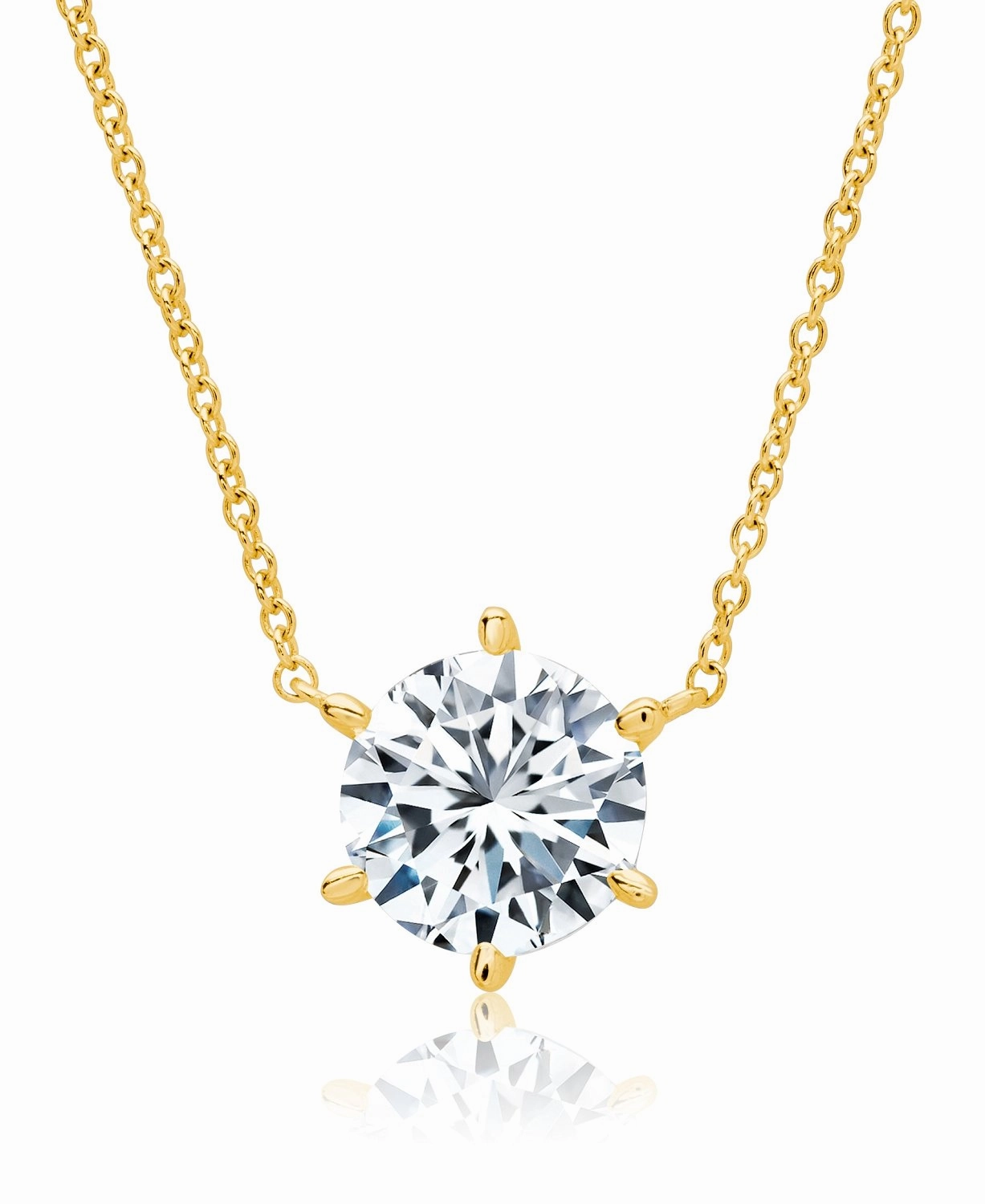 6 Prong Solitaire Necklace Finished in Gold