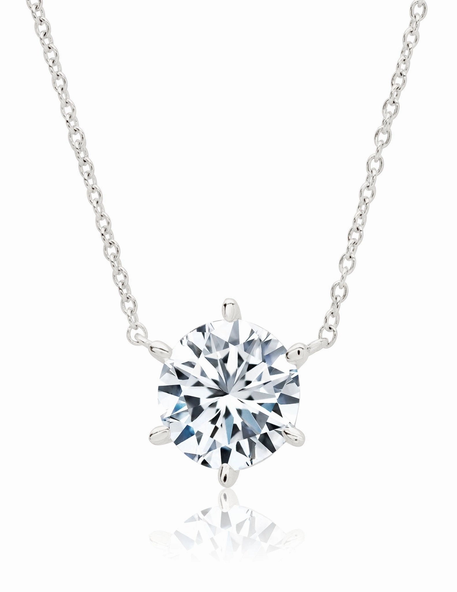 6 Prong Solitaire Necklace Finished in Platinum