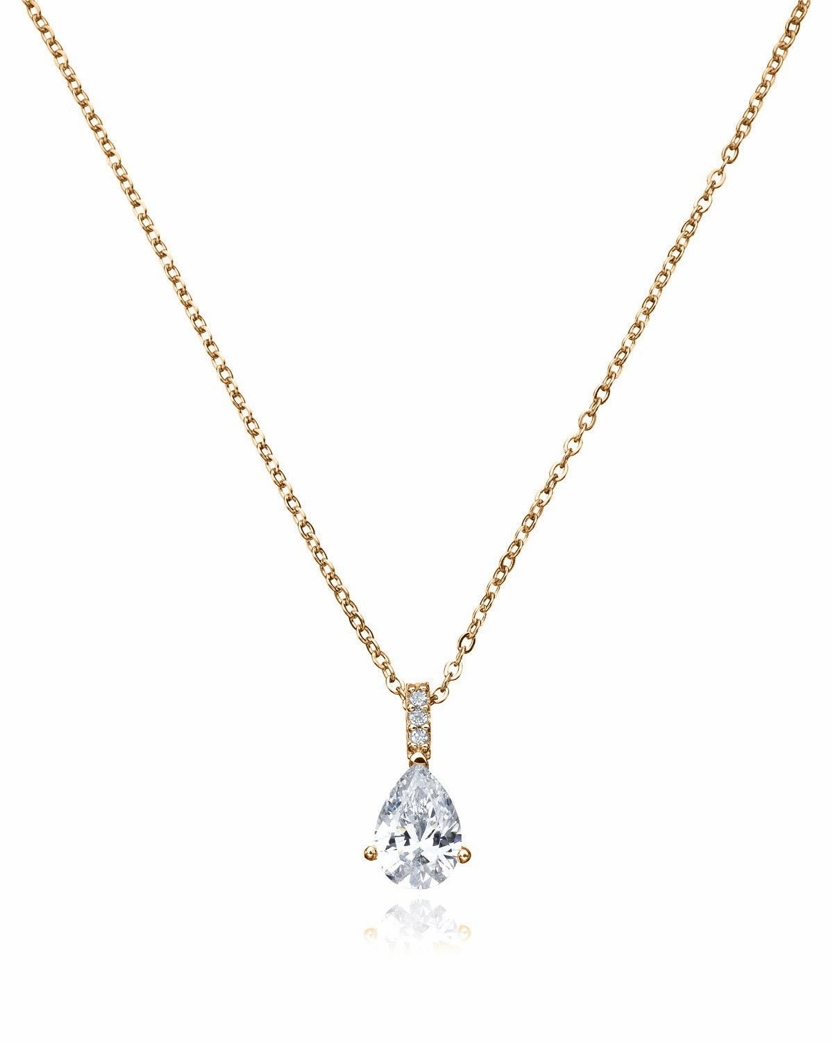 Accented Pear Pendant Finished in 18kt Rose Gold