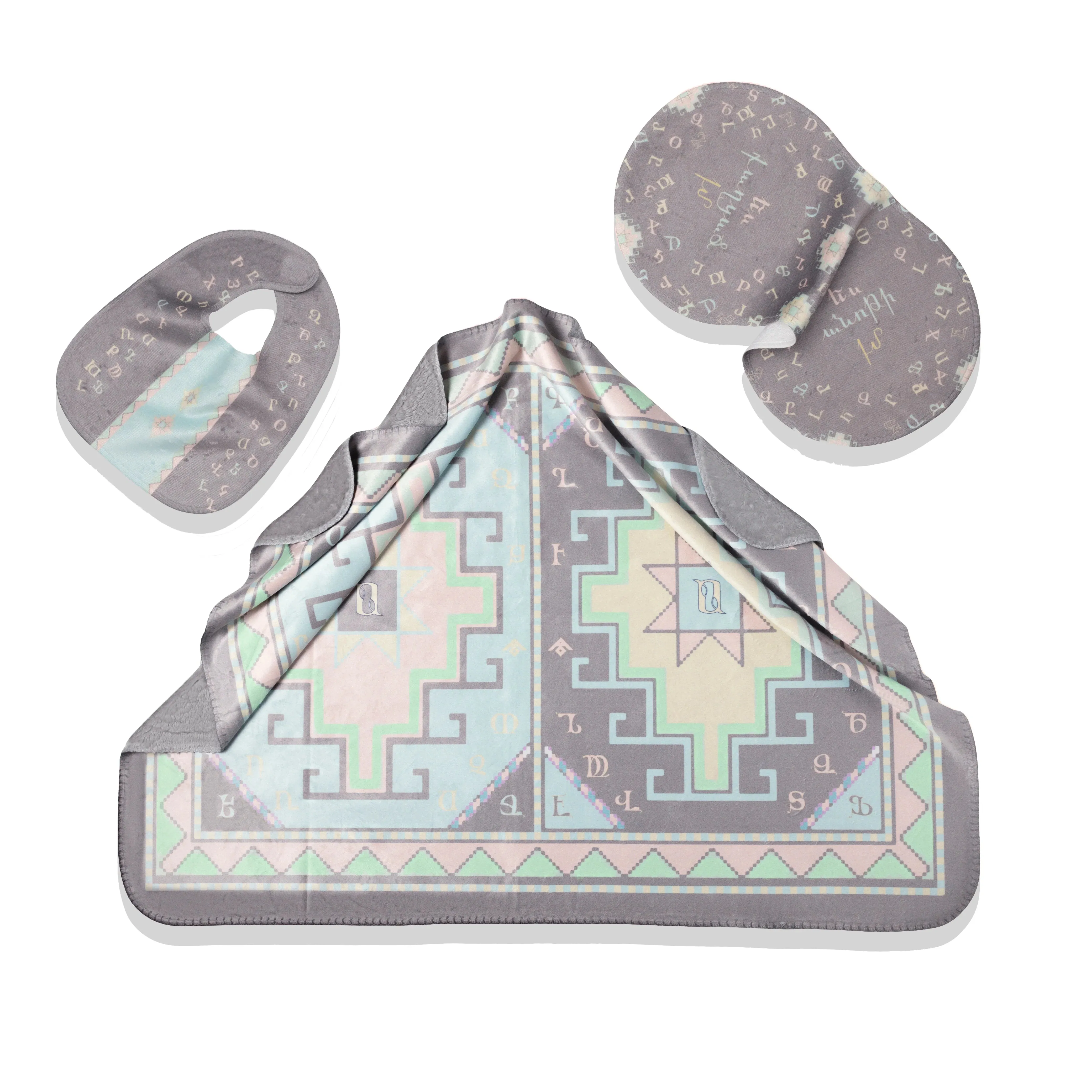 Armenian Alphabet Baby Set (Blanket, Bib and Burp Cloth)