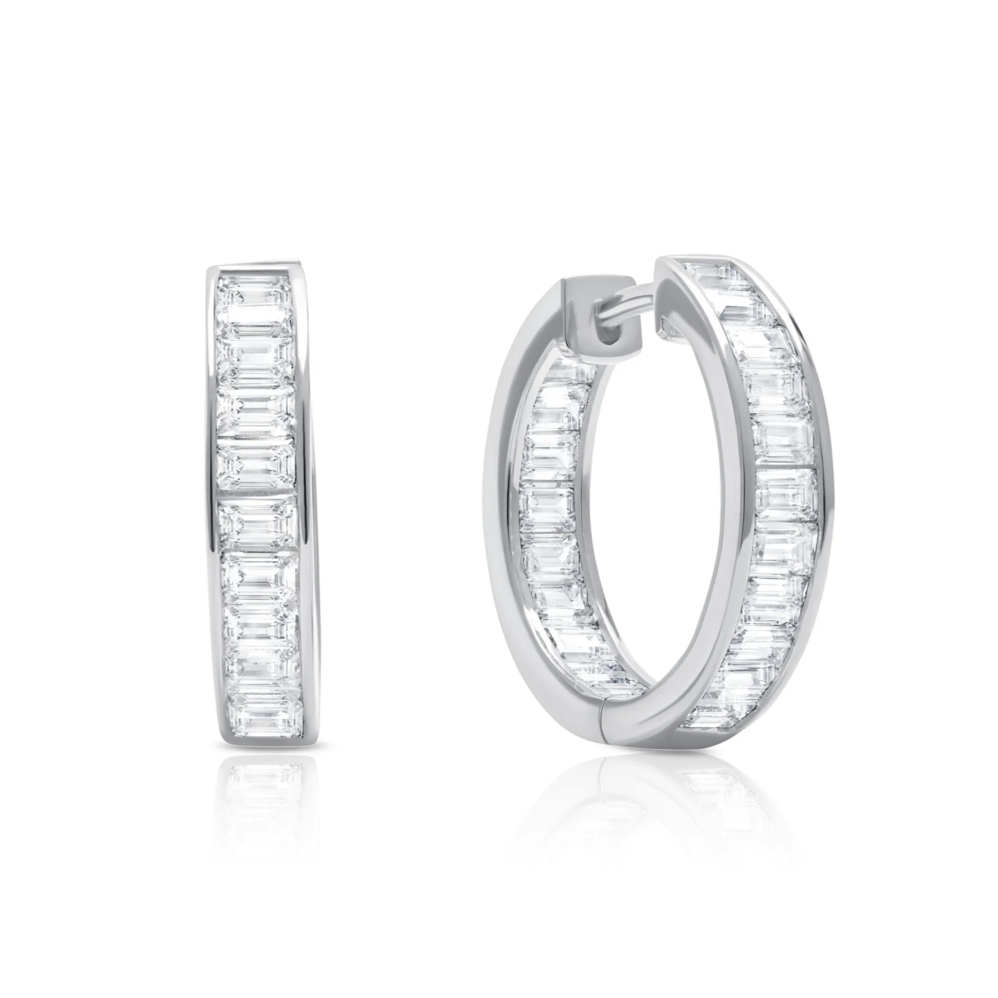 Baguette Hoop Earrings in Platinum