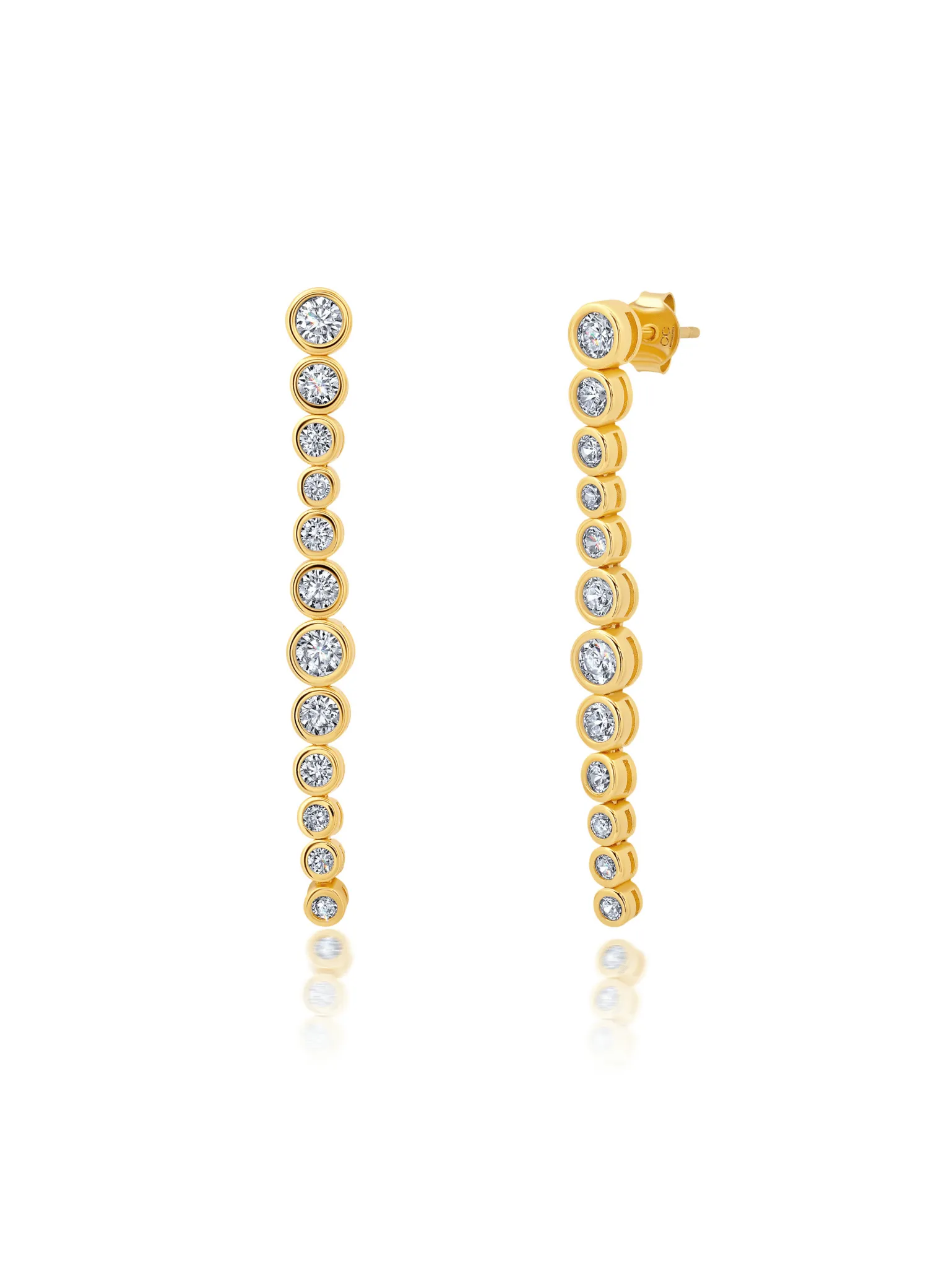Bezel Linear Drop Earrings in Gold