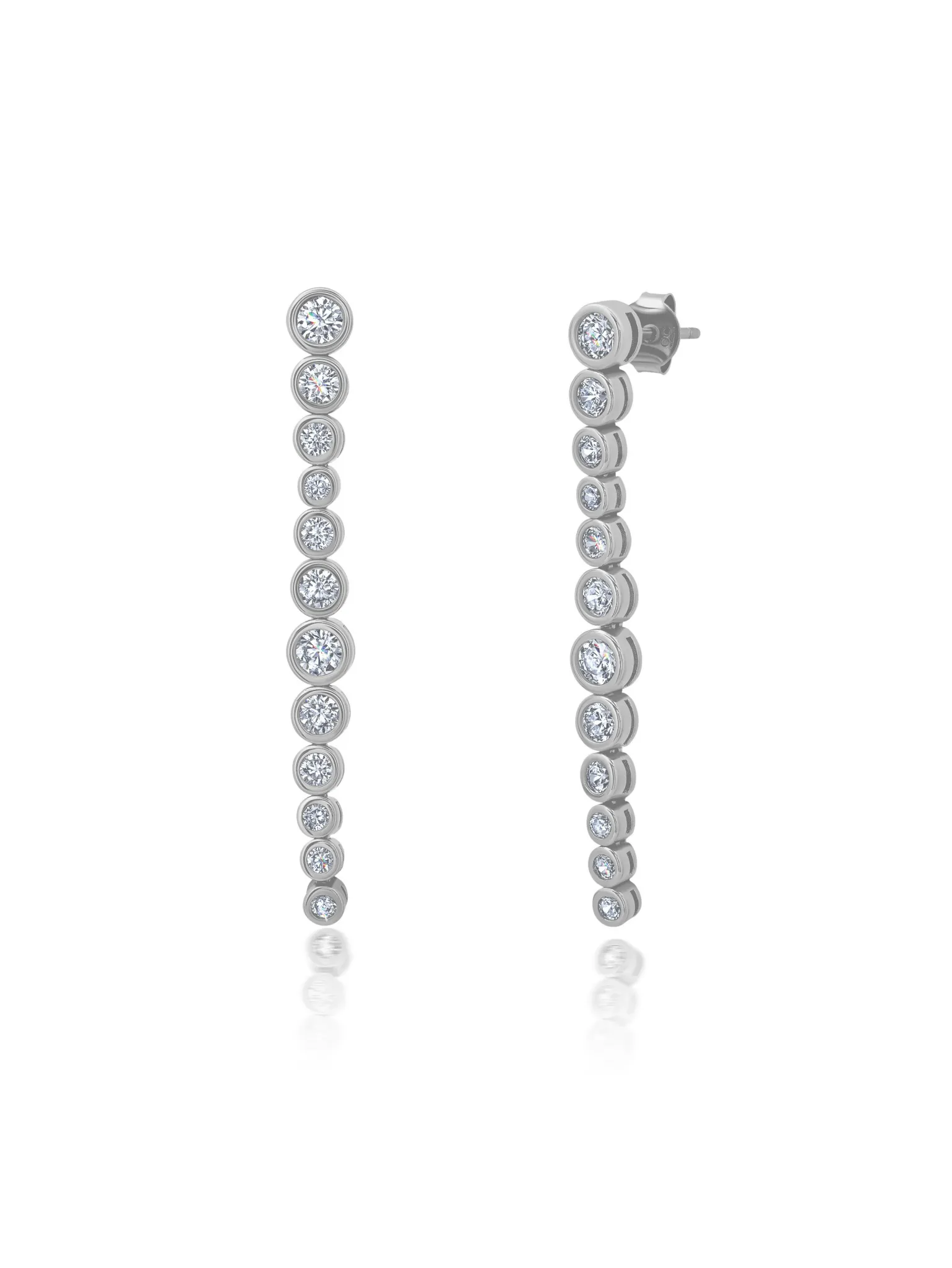 Bezel Linear Drop Earrings in Platinum