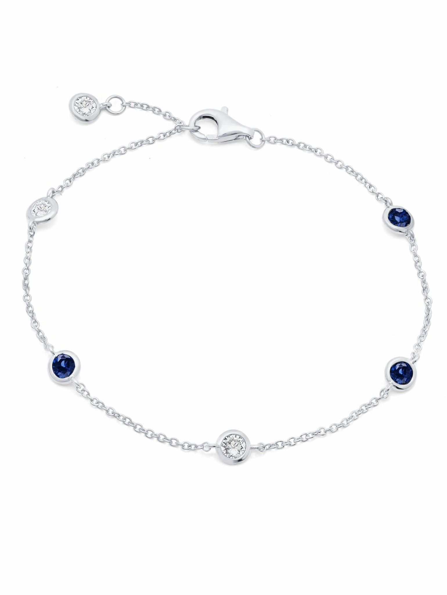 Bezel Set Clear and Sapphire Bracelet Finished in Pure Platinum