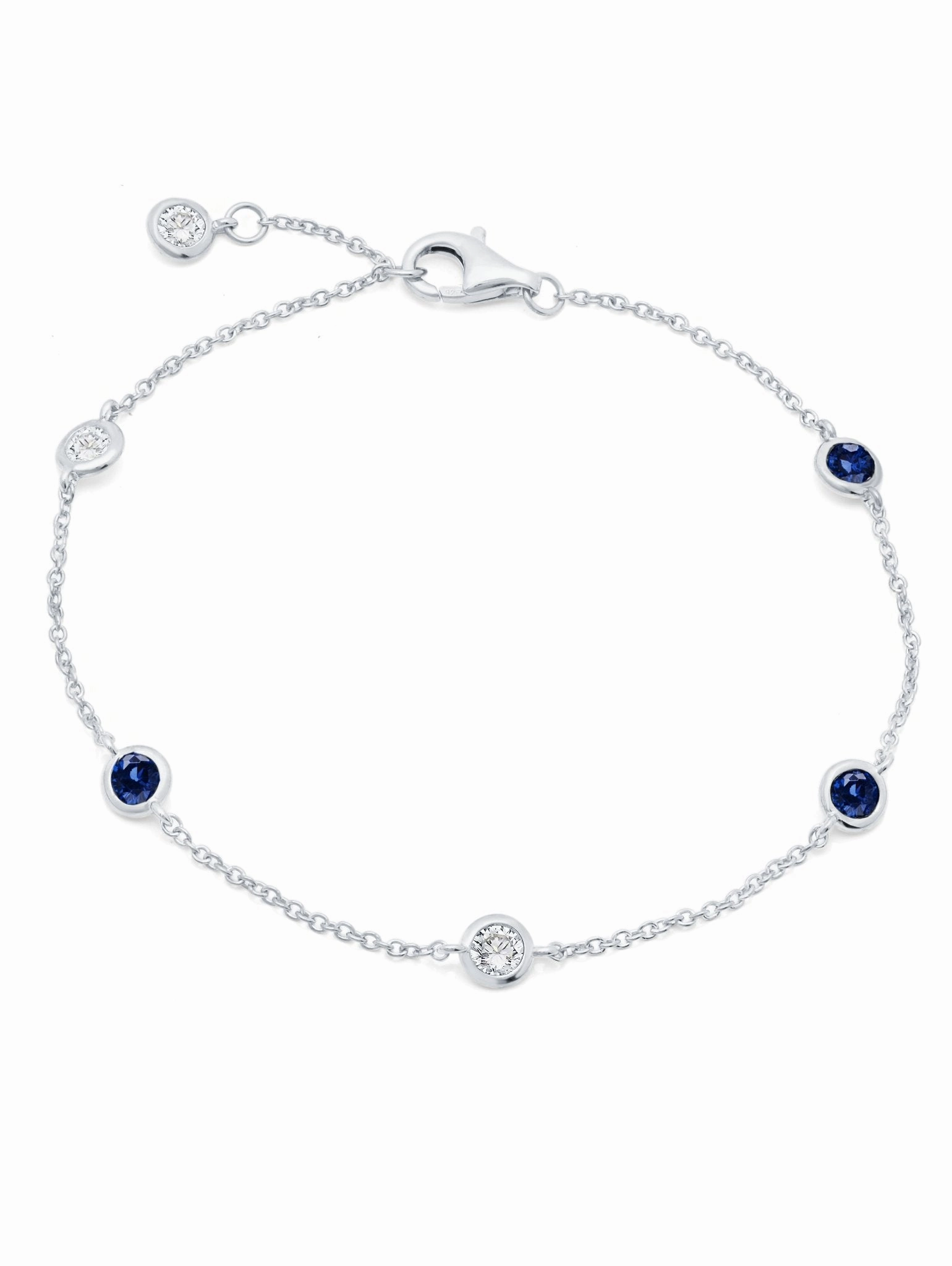 Bezel Set Clear and Sapphire Bracelet Finished in Pure Platinum