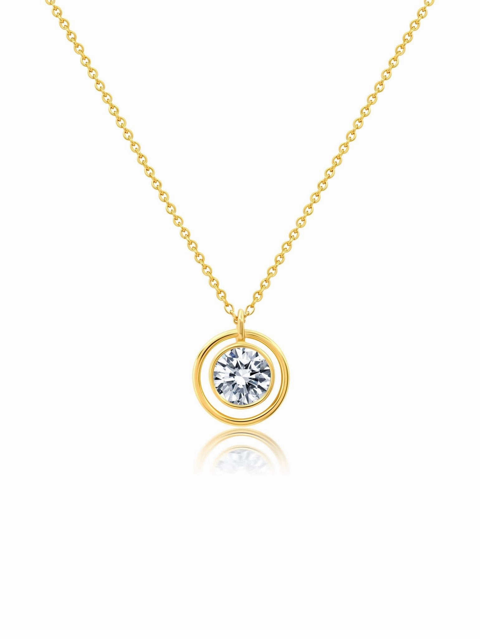 Bezel Set Halo Necklace in Gold
