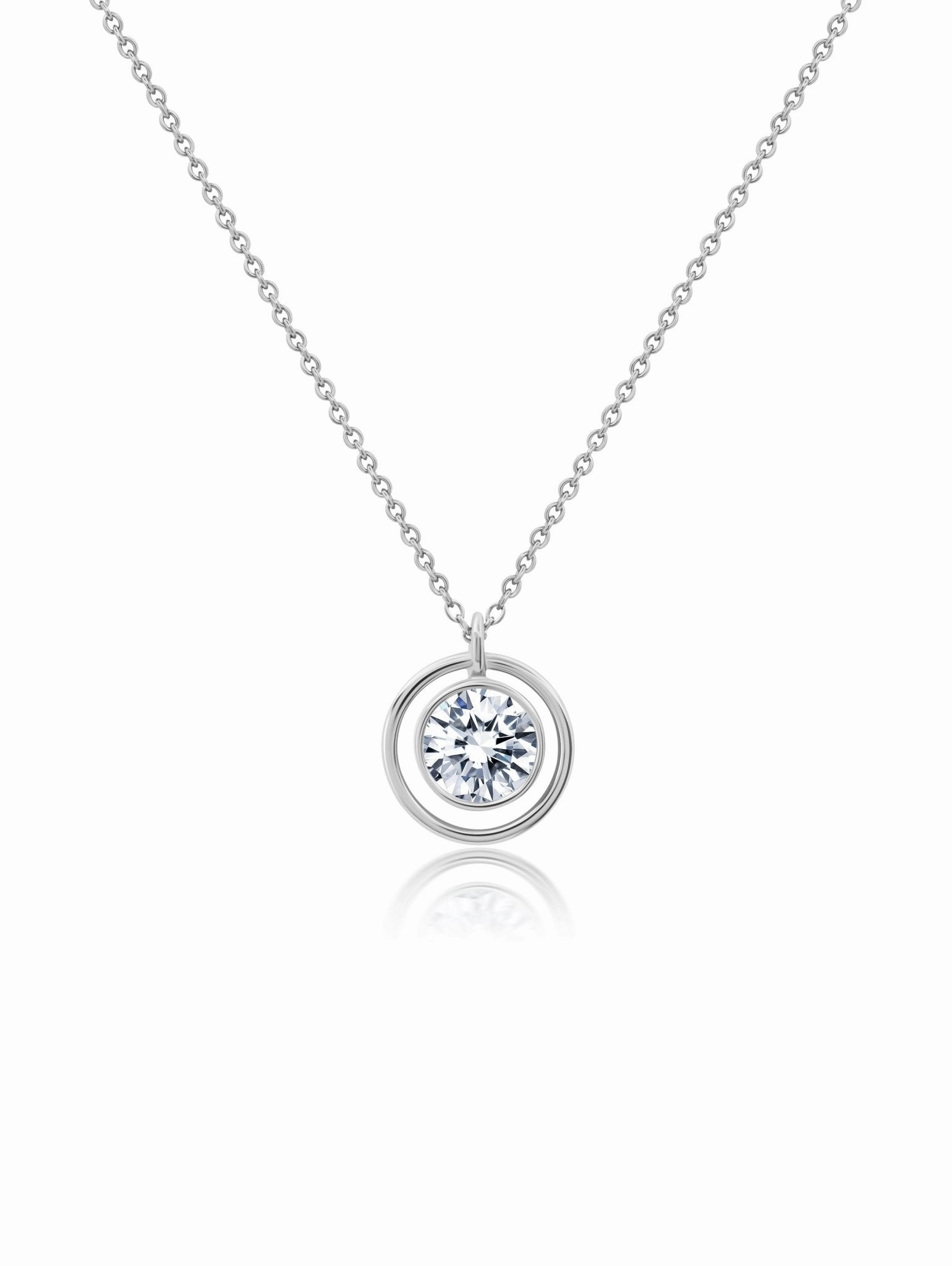 Bezel Set Halo Necklace in Platinum