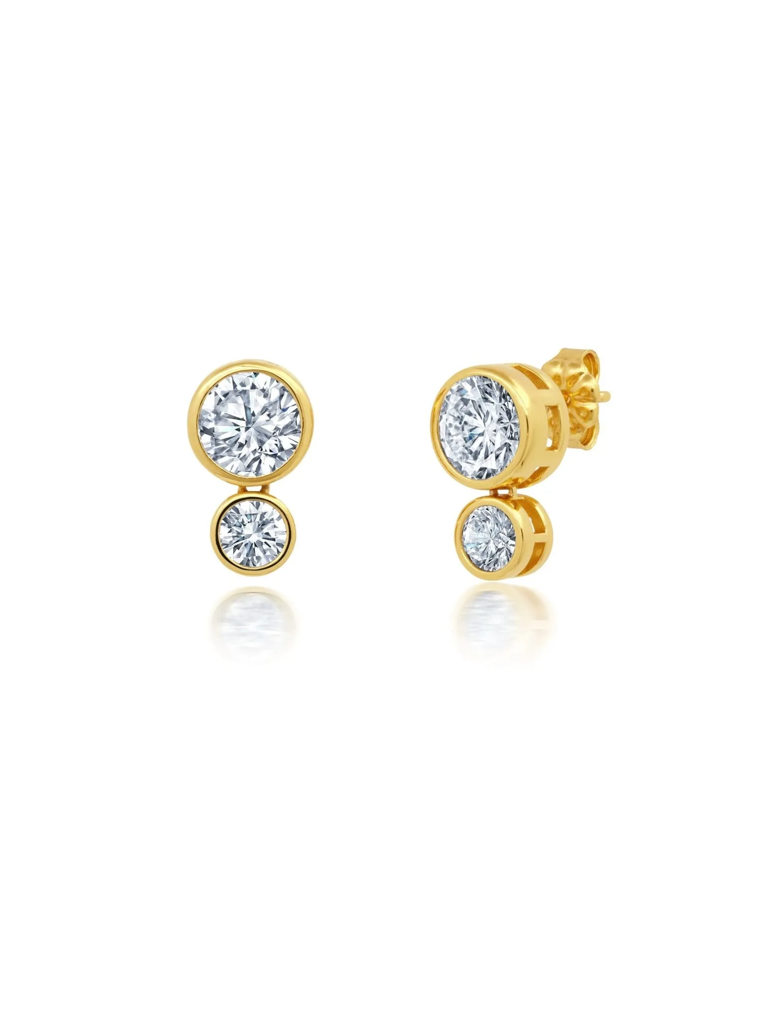 Brilliant Round 2 Stone Bezel Earrings Finished in Gold