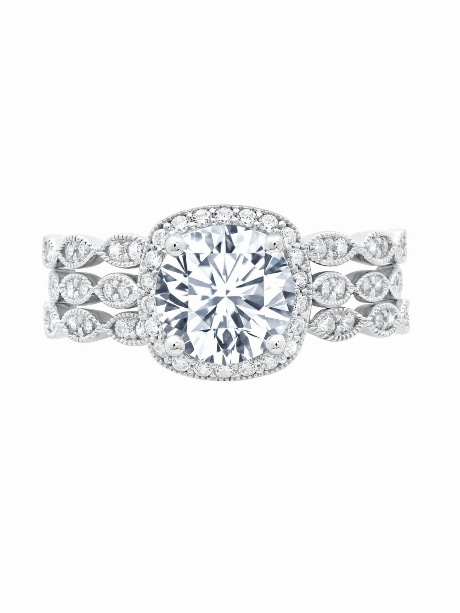 Brilliant Center Three Ring Stack Finished in Platinum
