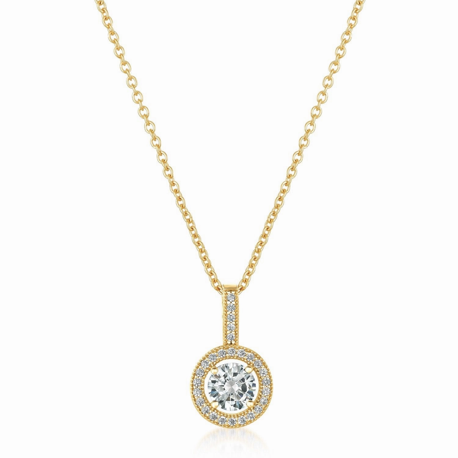 Brilliant Cut Halo Pendant Finished in Gold