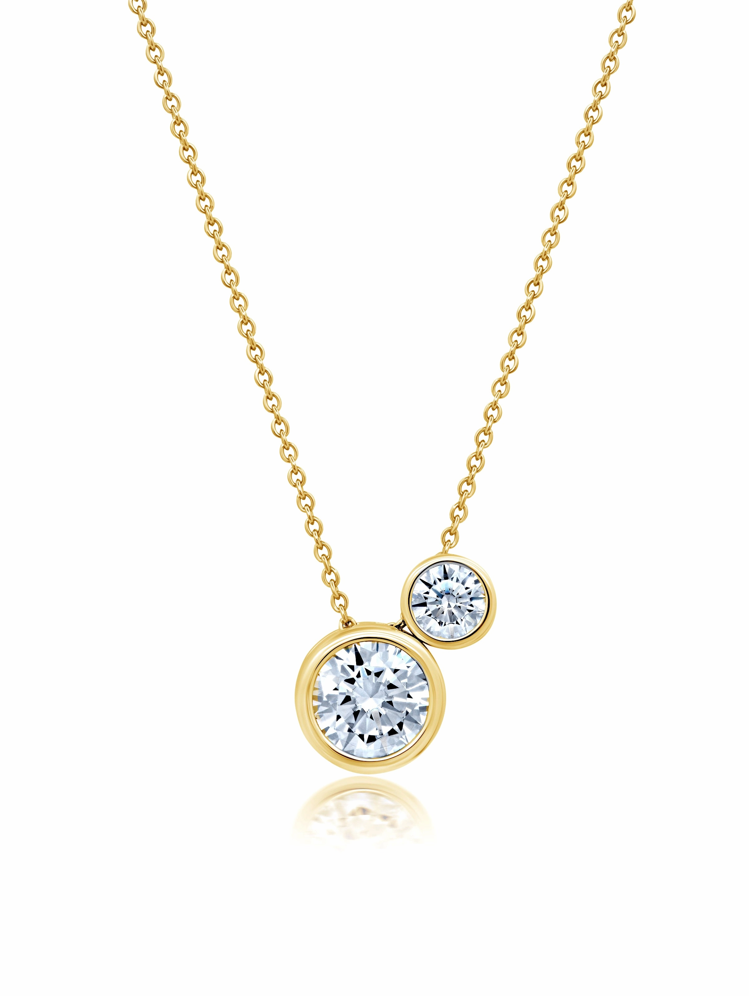 Brilliant Round 2 Stone Bezel Necklace Finished in Gold