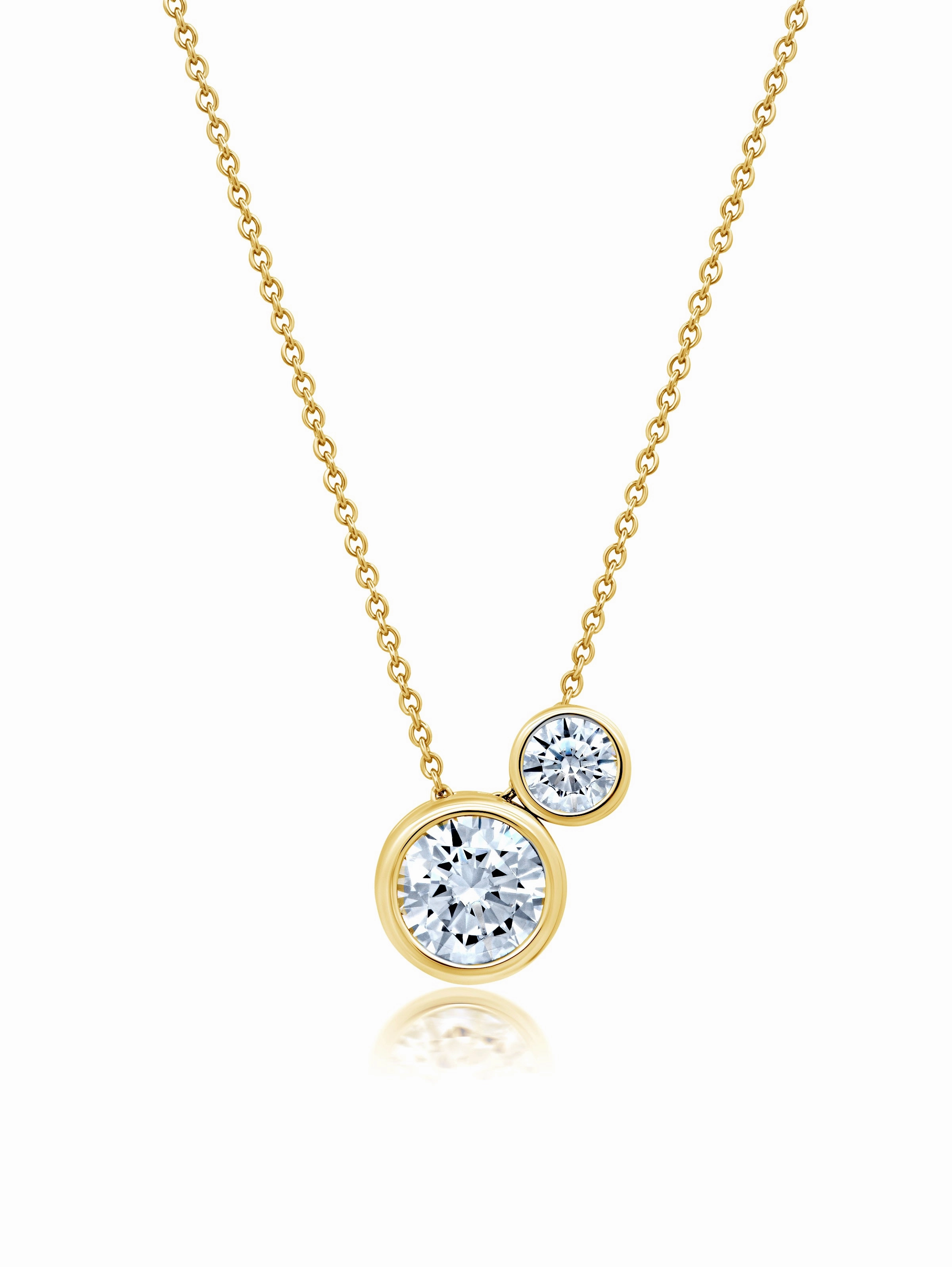 Brilliant Round 2 Stone Bezel Necklace Finished in Gold