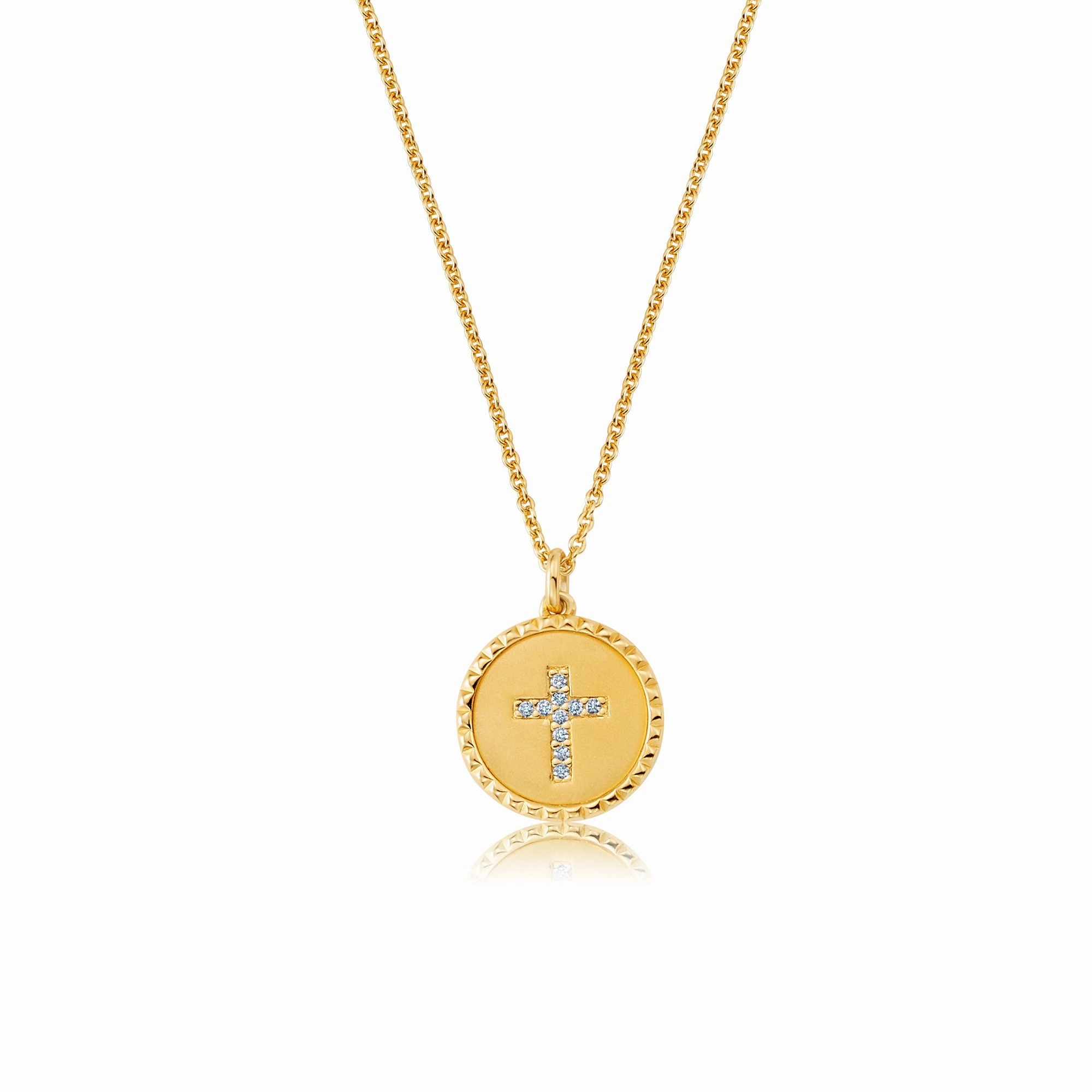 Brilliant Round Cross Medallion Necklace Finished in Gold