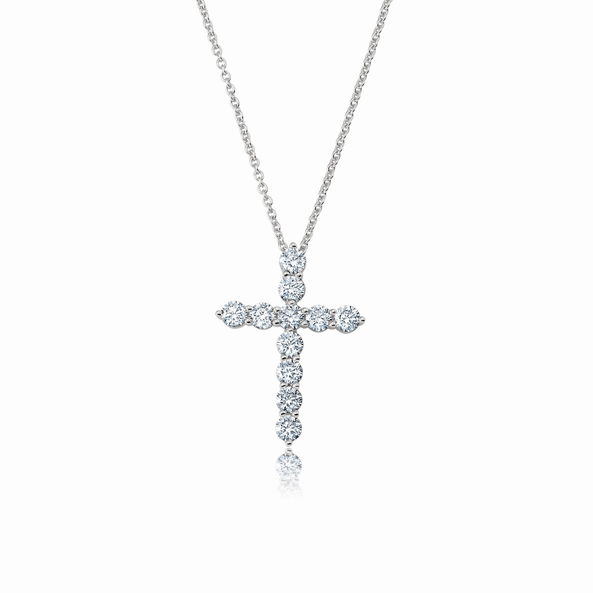 Brilliant Round Cross Necklace Finished in Platinum