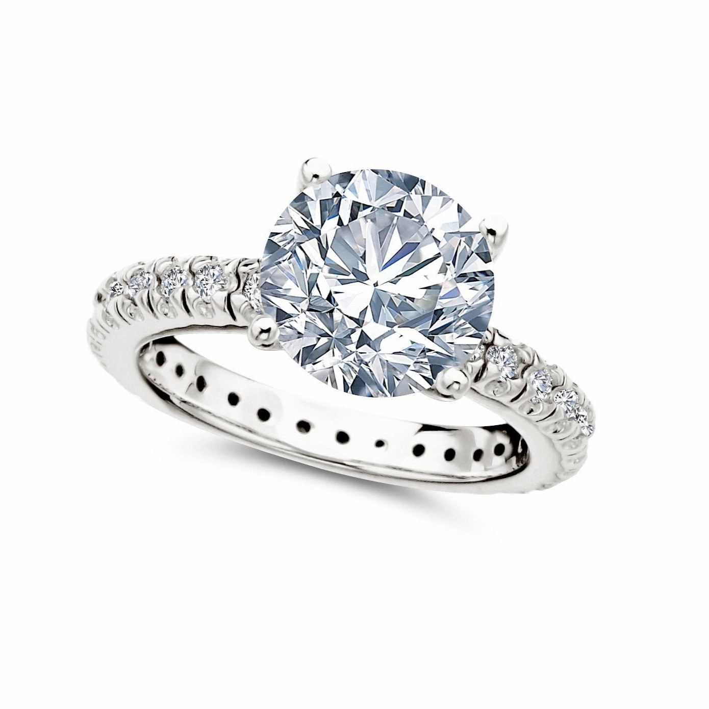 Brilliant Solitaire Ring with Pave Band Finished in Platinum