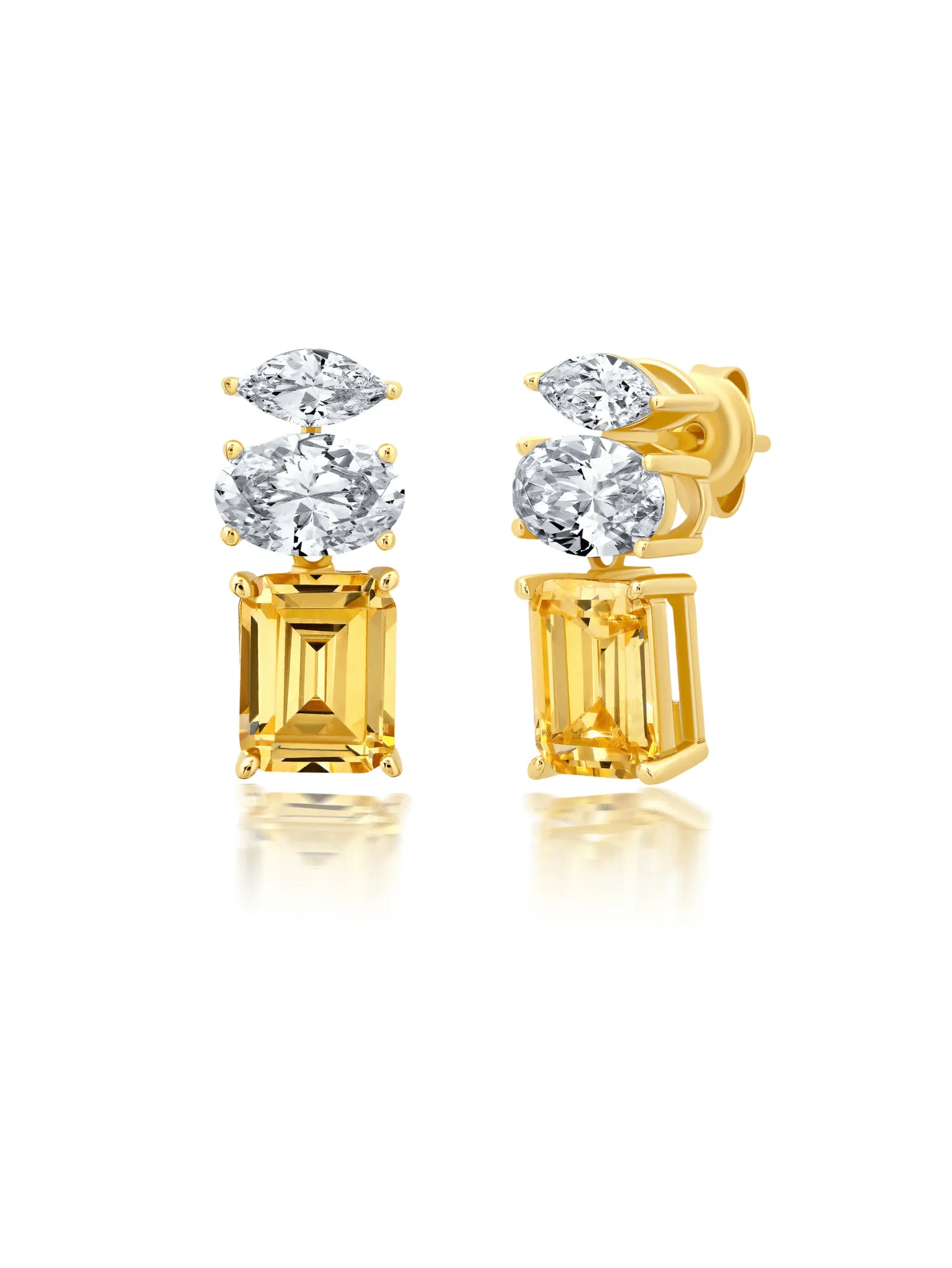 Canary and Clear Drop Earrings in Gold
