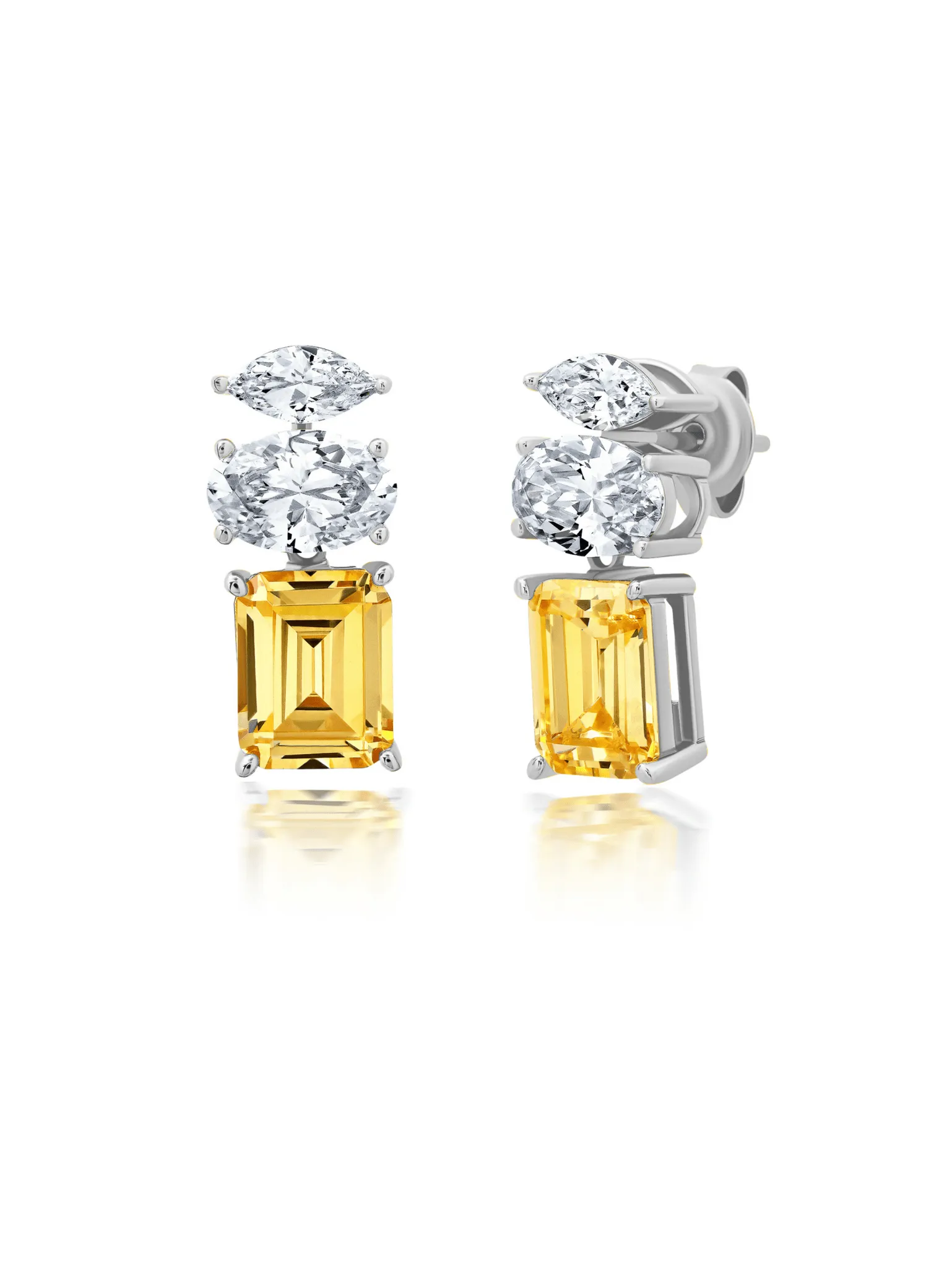 Canary and Clear Drop Earrings in Platinum