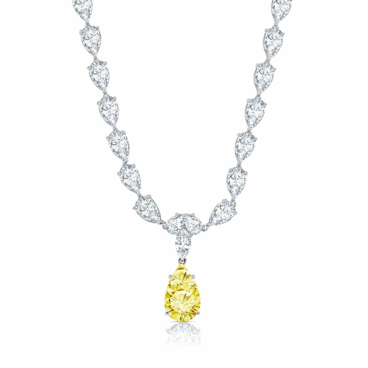 Canary Pear Drop Necklace Finished in Platinum
