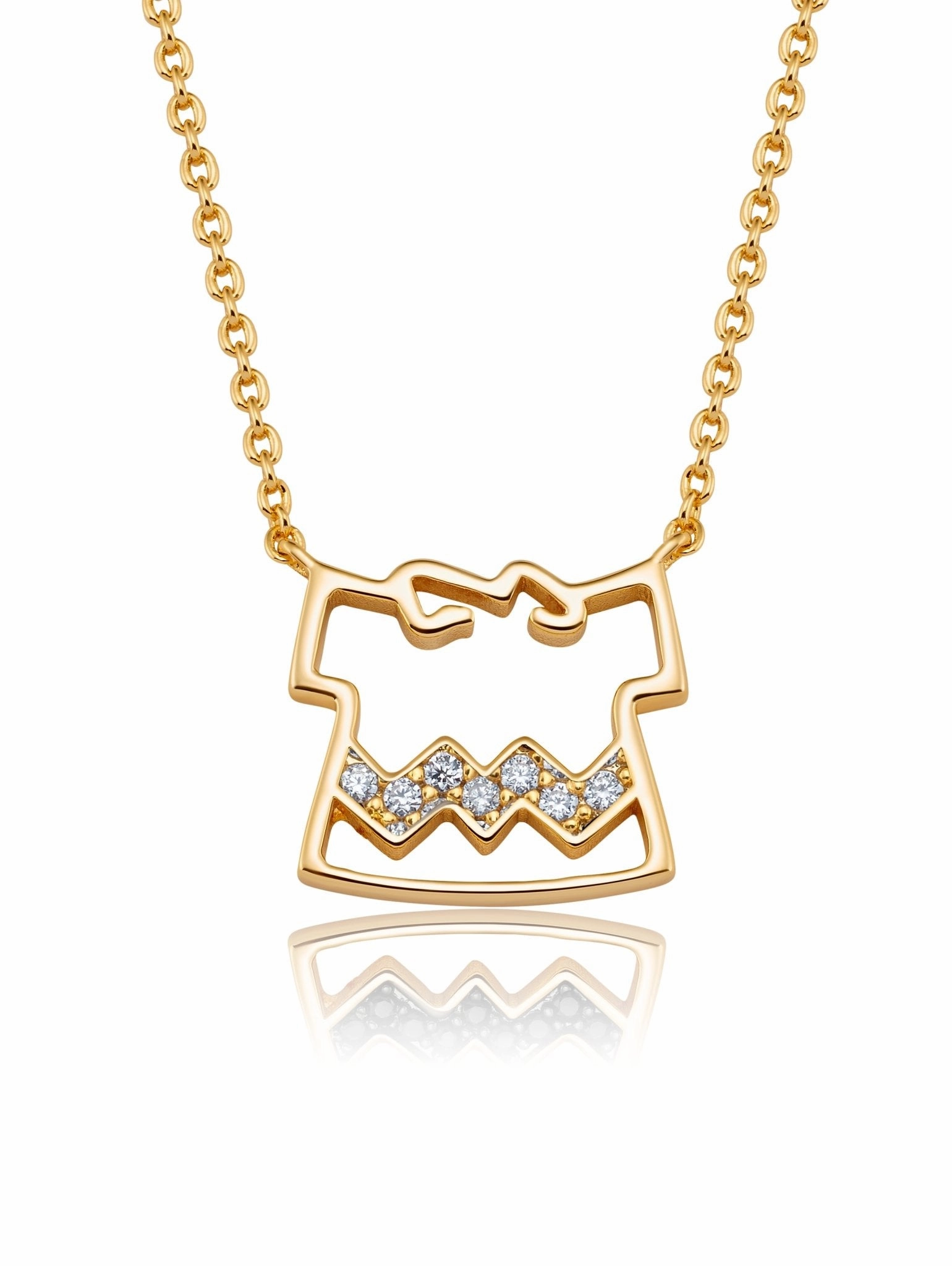 Charlie Brown's Shirt Brass Necklace  Finished in 18kt Yellow Gold