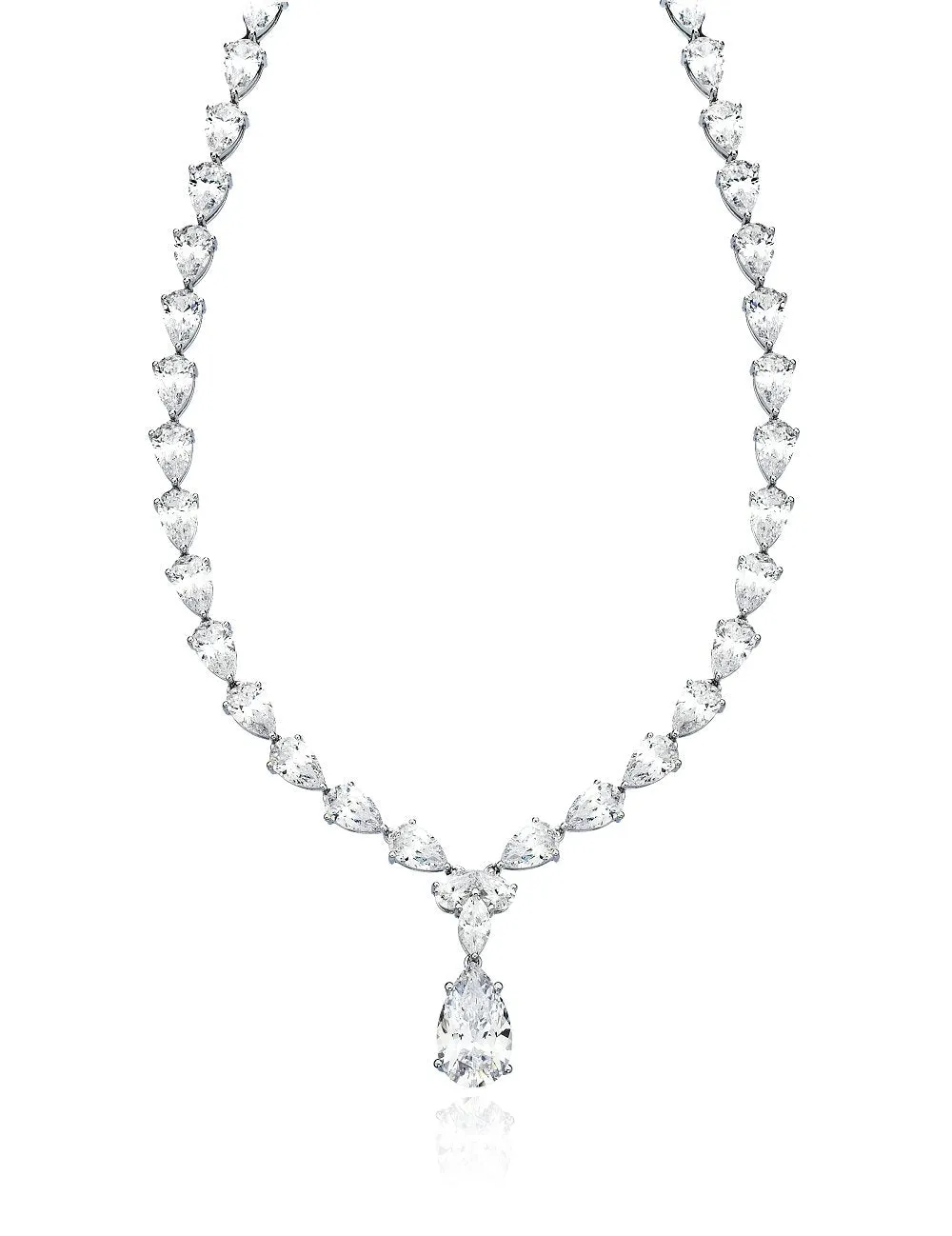 Classic Pear Tennis Necklace Finished in Pure Platinum