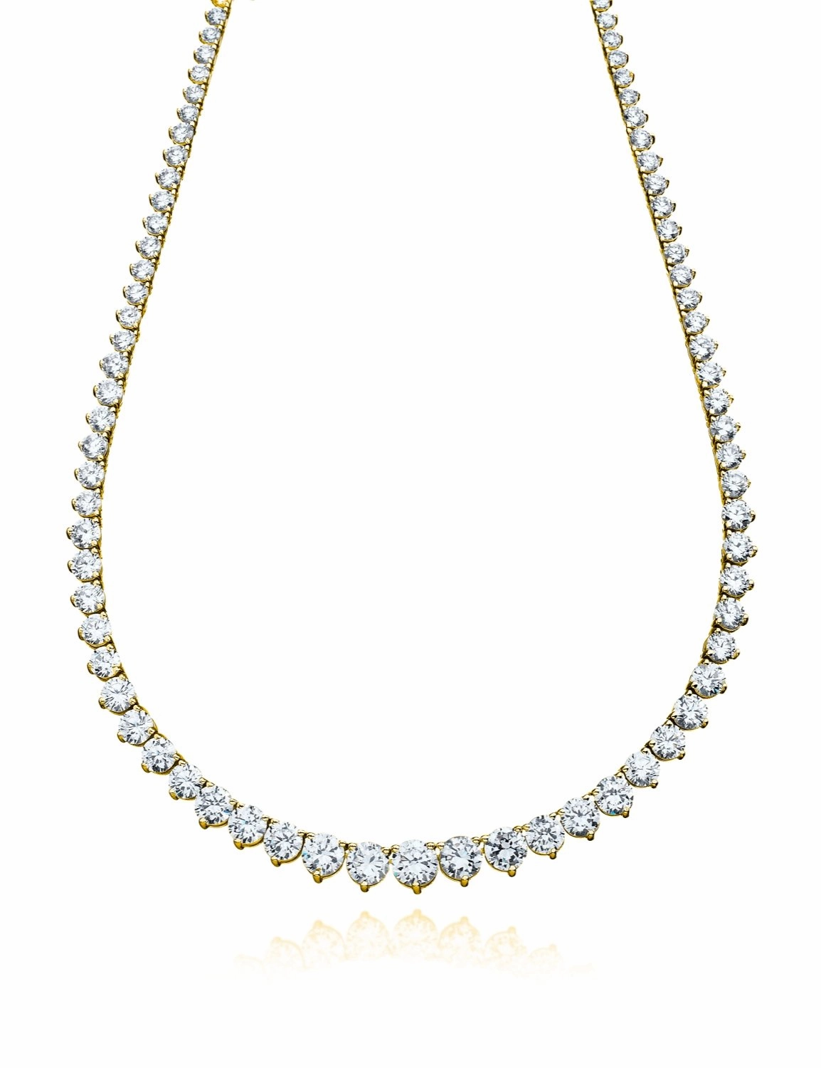 Classic Graduated Tennis Necklace Finished in 18kt Yellow Gold