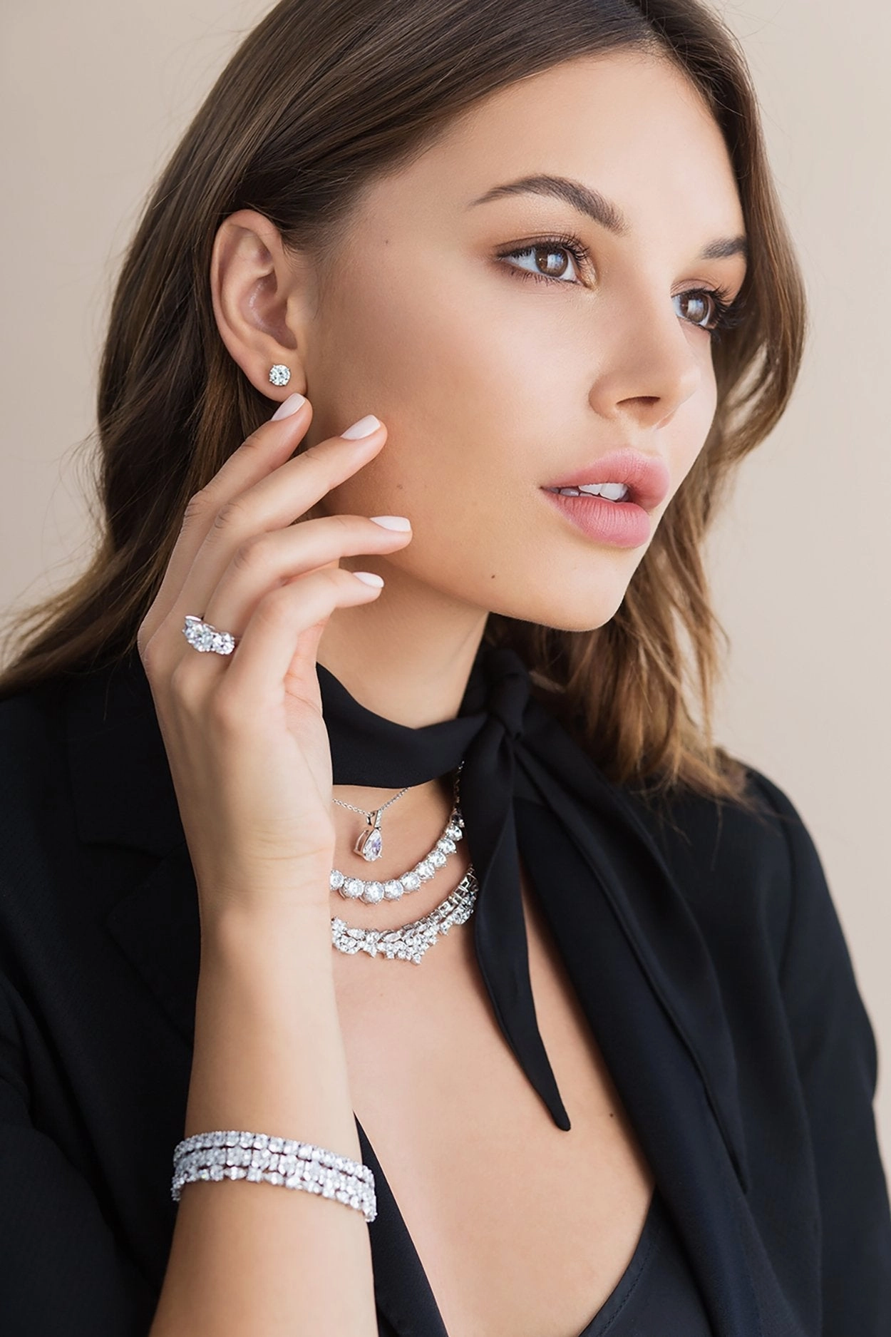 Classic Graduated Tennis Necklace Finished in Pure Platinum