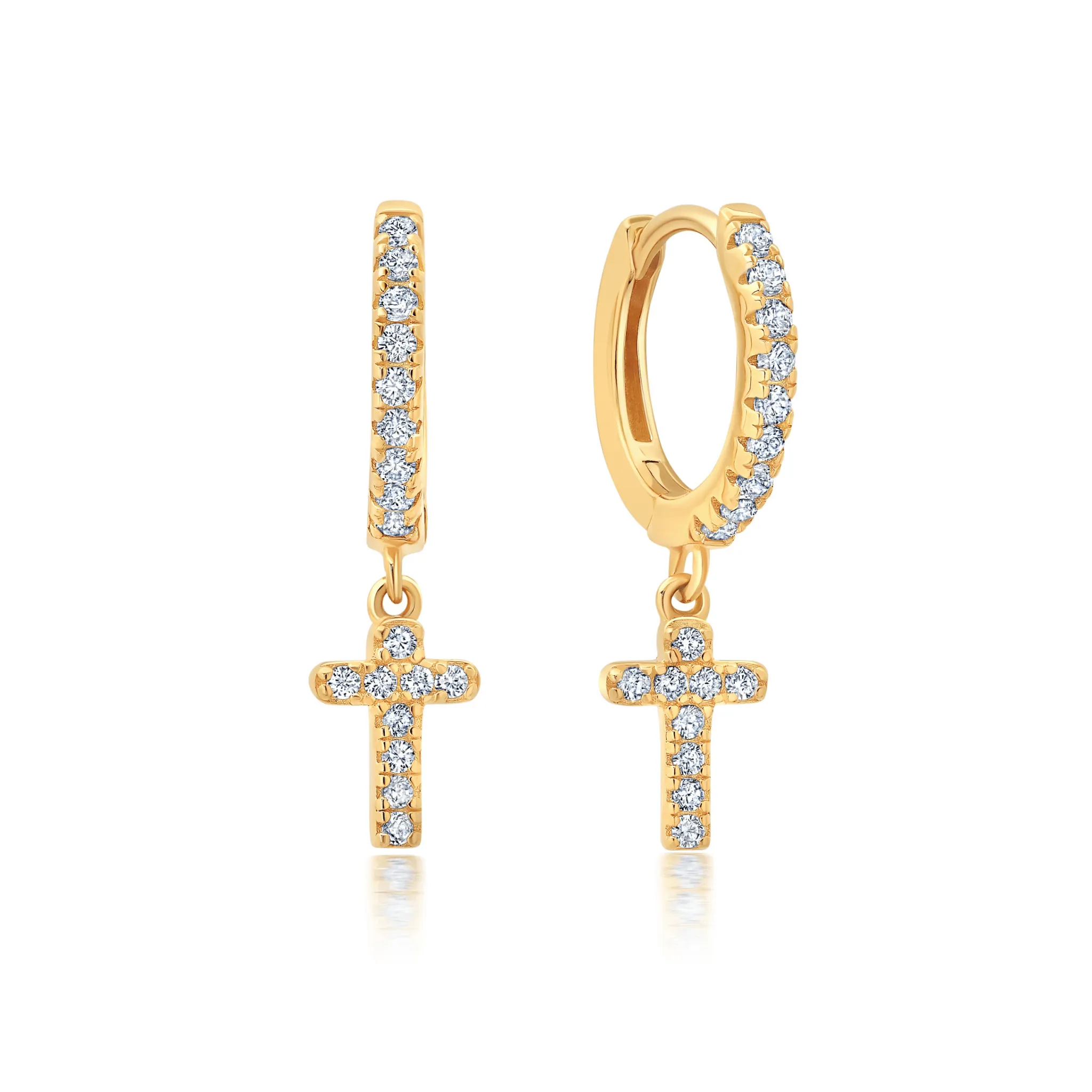 Cross Huggie Hoops Finished in Gold