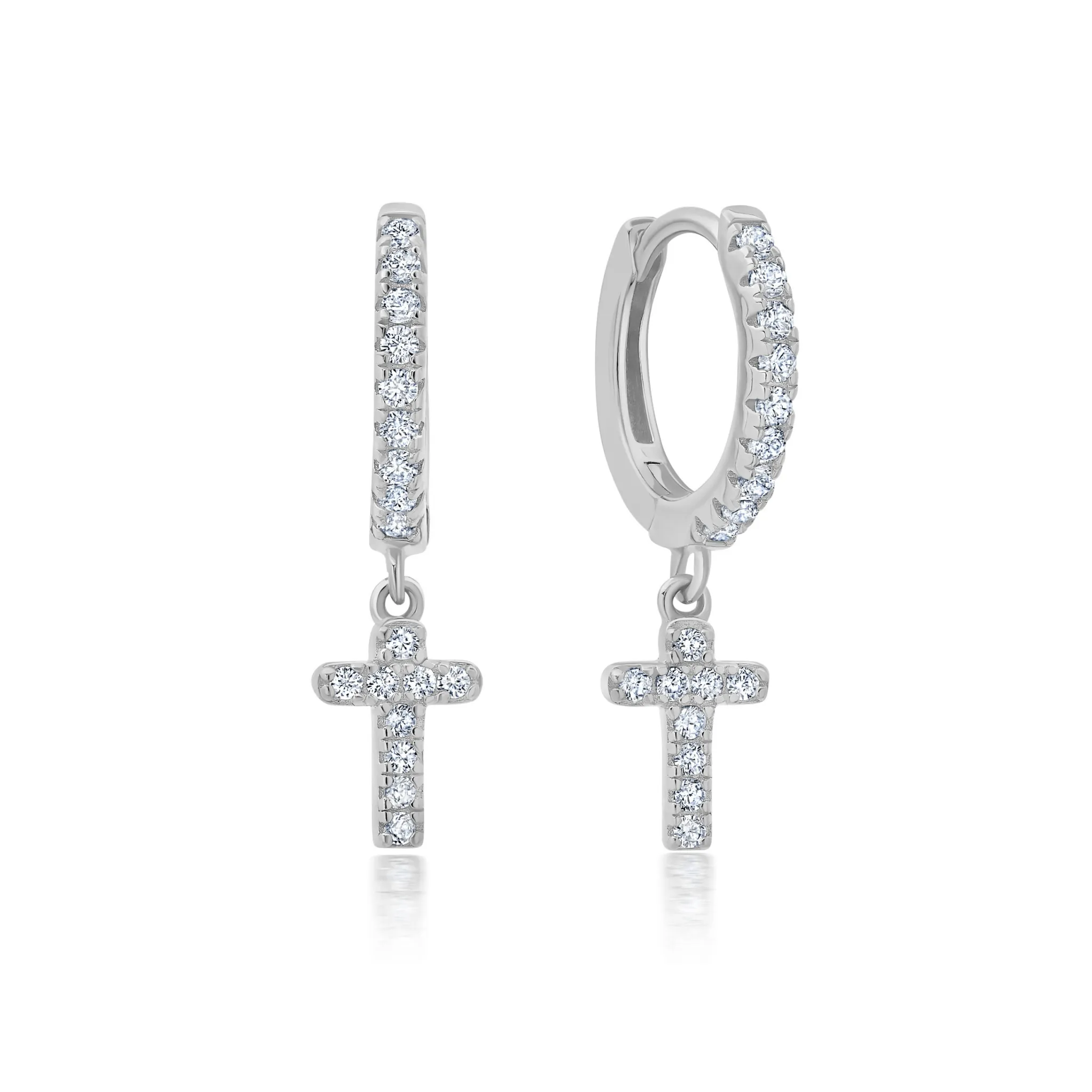 Cross Huggie Hoops Finished in Platinum