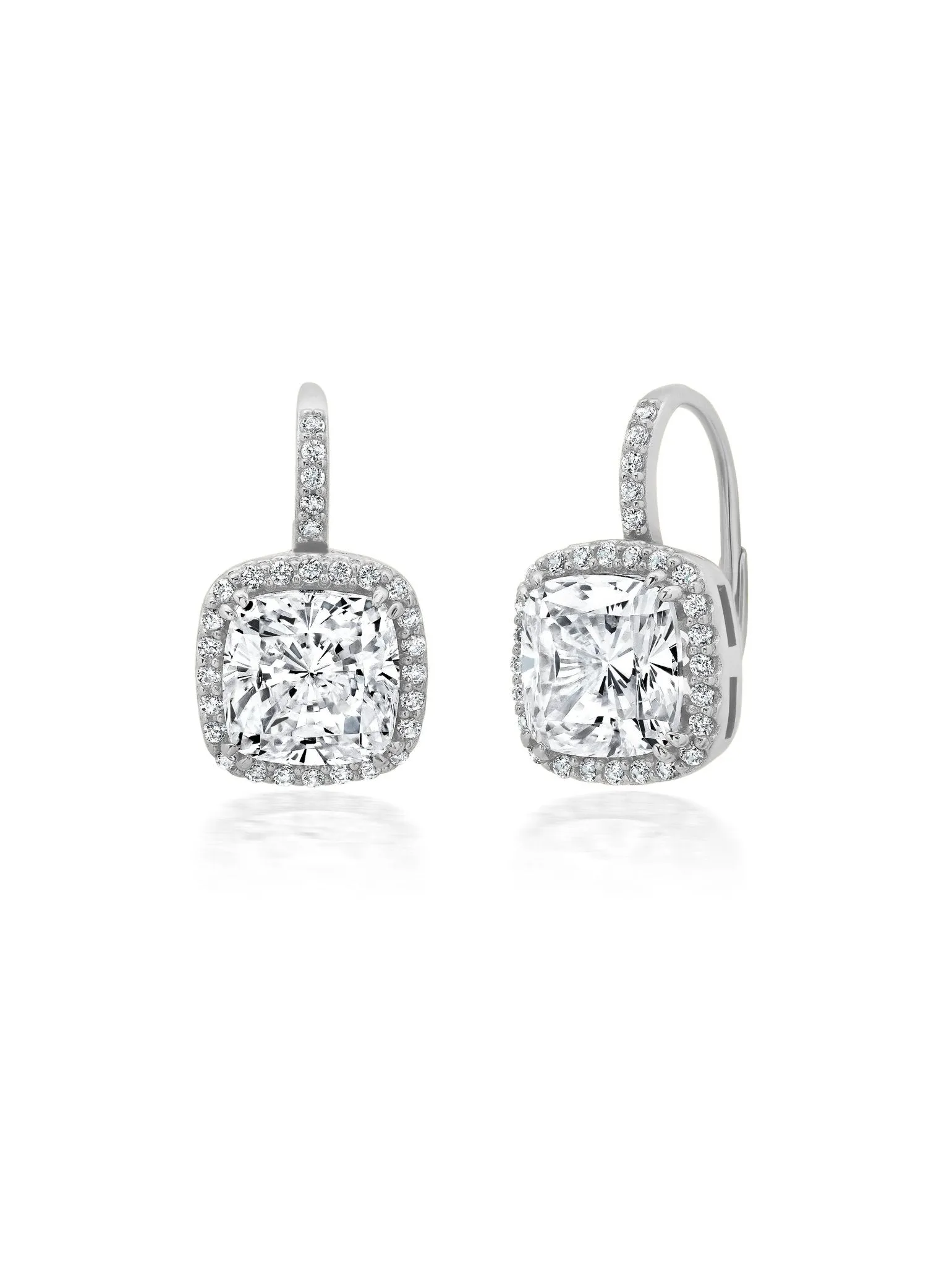 Cushion & Pave Earrings in Platinum