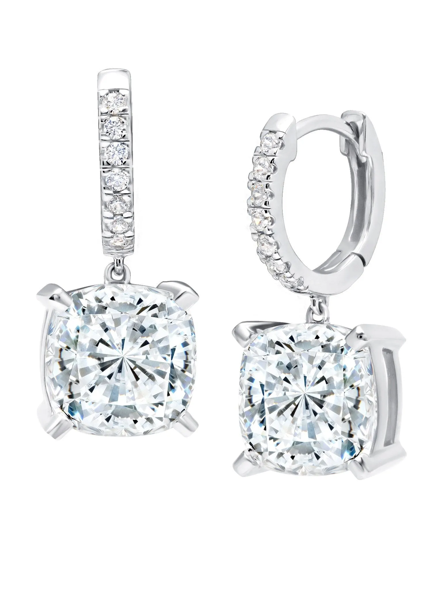 Cushion Cut Drop Earrings Finished in Platinum