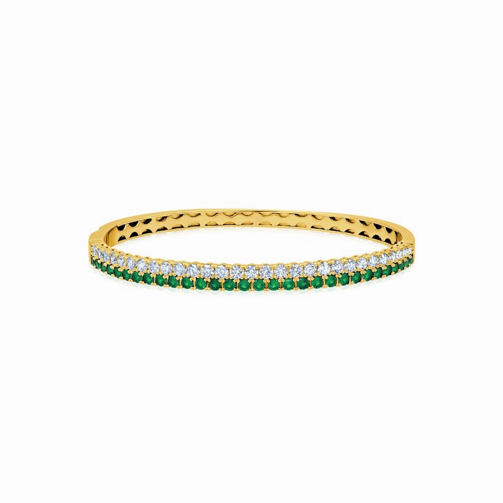 Double Row Clear And Emerald Color Round Cut 7'' Tennis Bracelet
