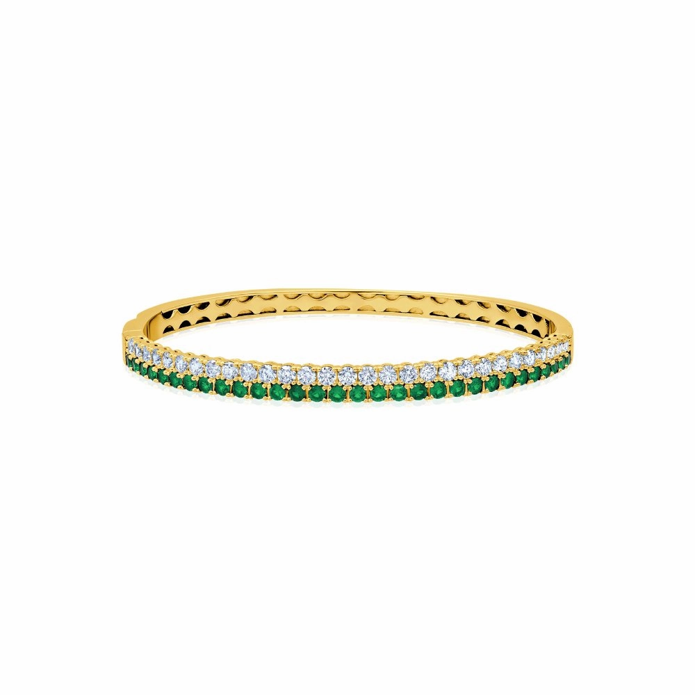 Double Row Clear And Emerald Color Round Cut 7'' Tennis Bracelet